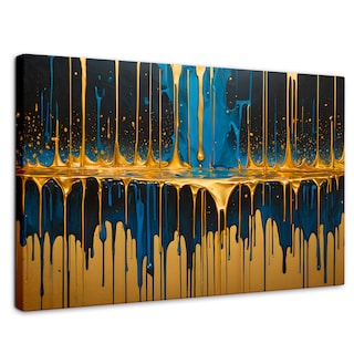 Foto 1 | Cuadro Decorativo Canvas Gotas Azul Doradas 90x60