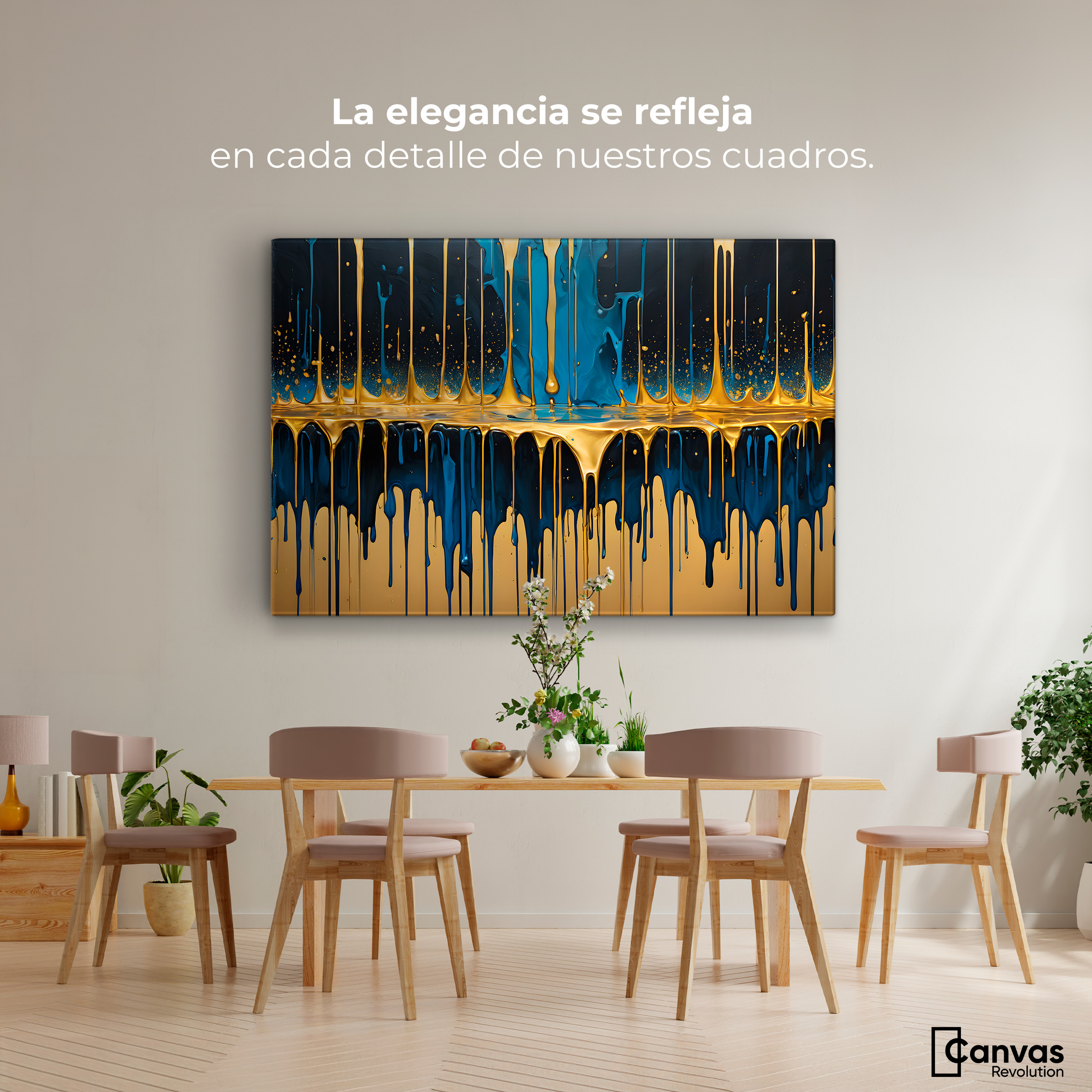 Foto 2 | Cuadro Decorativo Canvas Gotas Azul Doradas 90x60