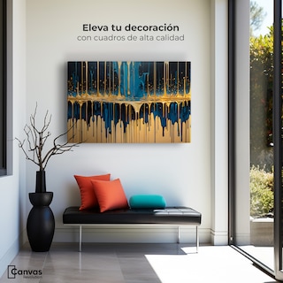 Foto 3 | Cuadro Decorativo Canvas Gotas Azul Doradas 90x60