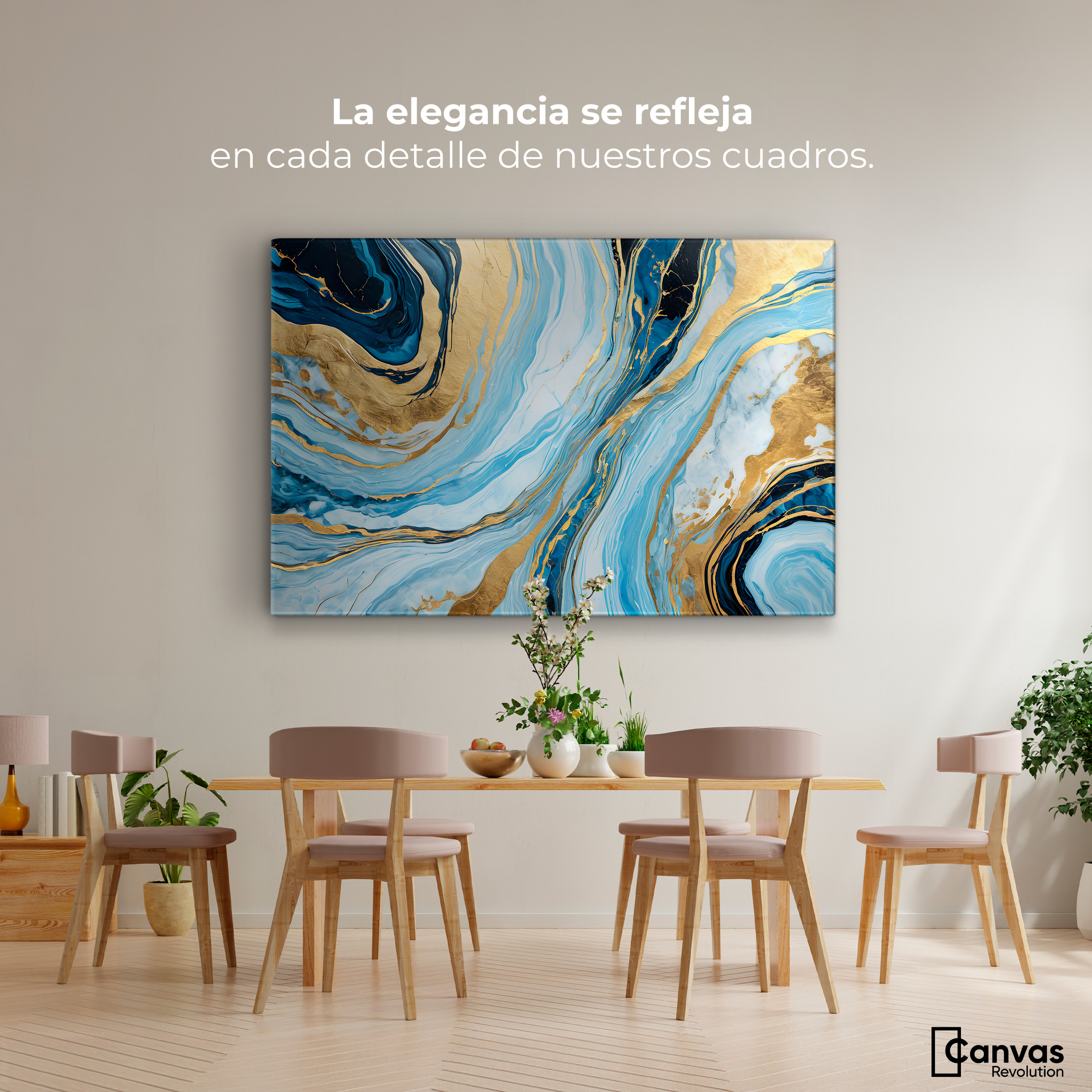 Foto 2 | Cuadro Decorativo Canvas Remolinos Dorados 90x60