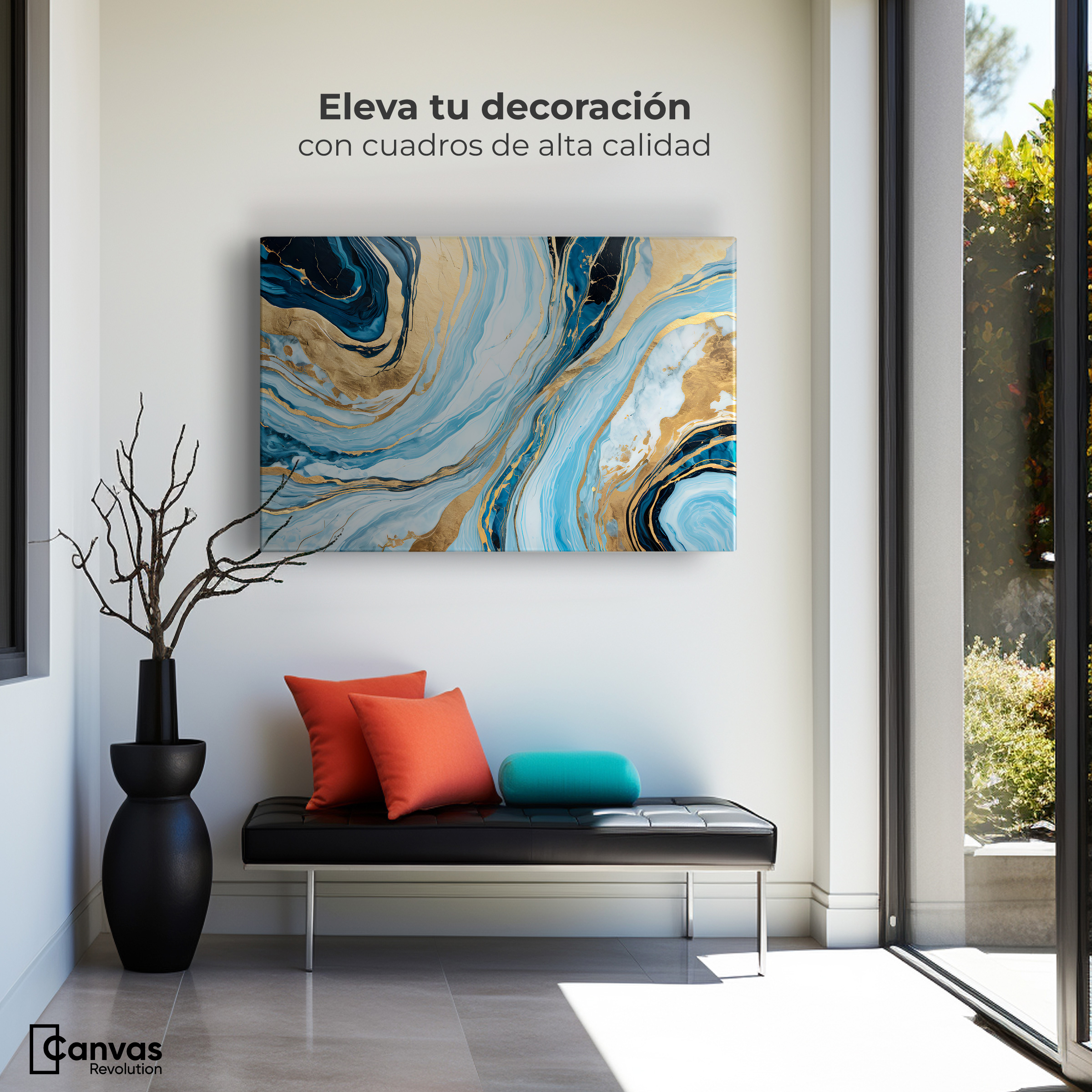 Foto 3 | Cuadro Decorativo Canvas Remolinos Dorados 90x60