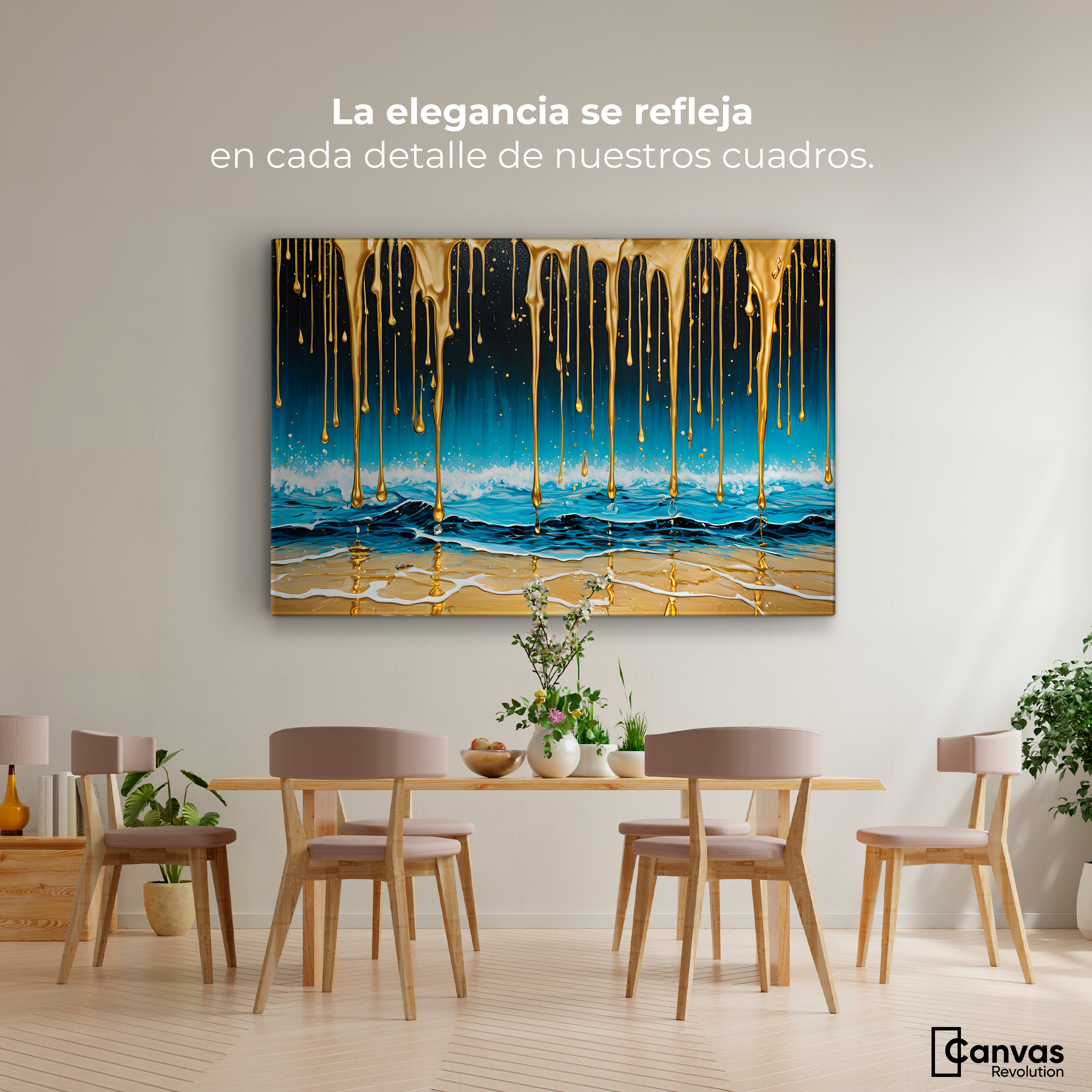 Foto 2 | Cuadro Decorativo Canvas Mar Nocturno Dorado 90x60