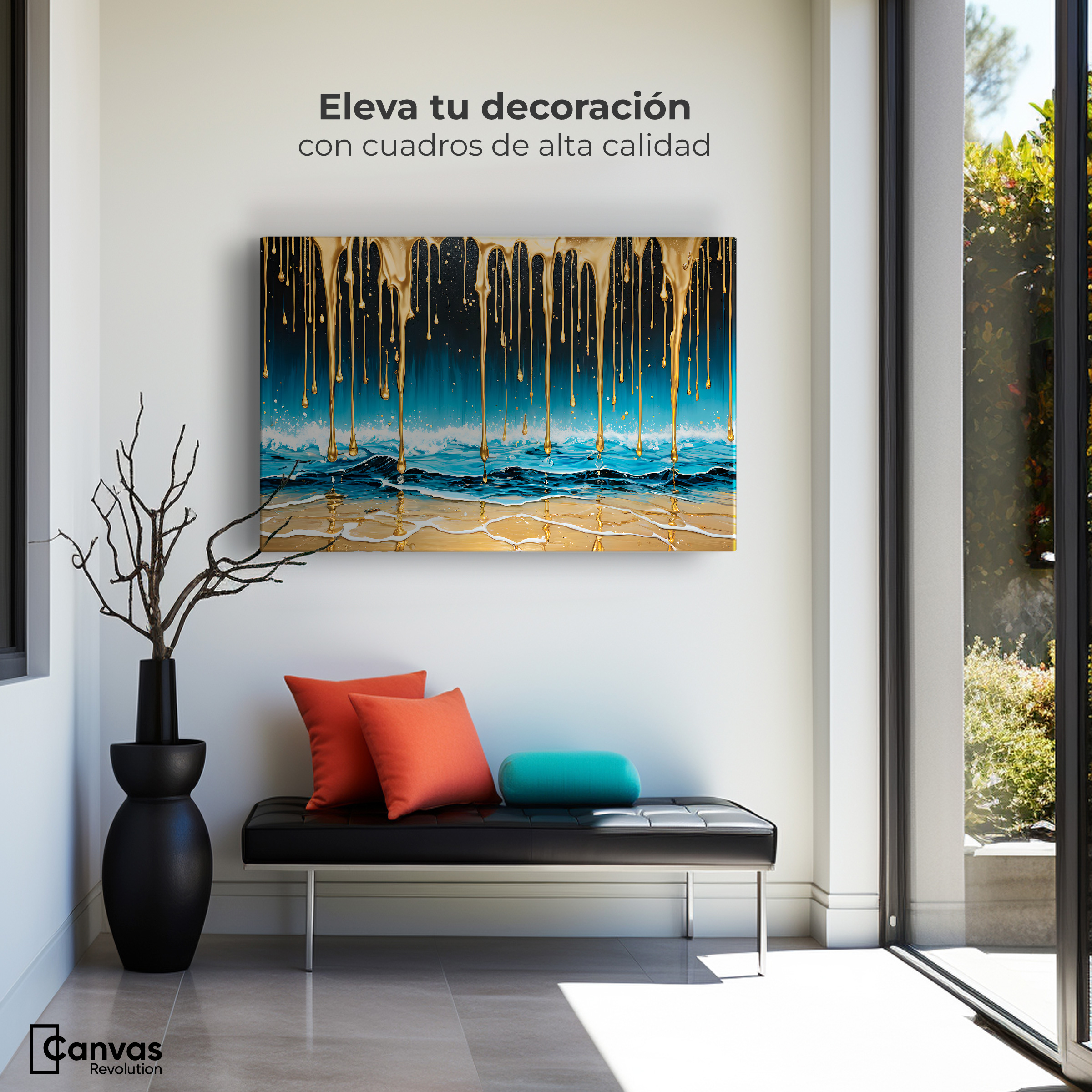 Foto 4 pulgar | Cuadro Decorativo Canvas Mar Nocturno Dorado 90x60