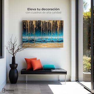 Foto 3 | Cuadro Decorativo Canvas Mar Nocturno Dorado 90x60