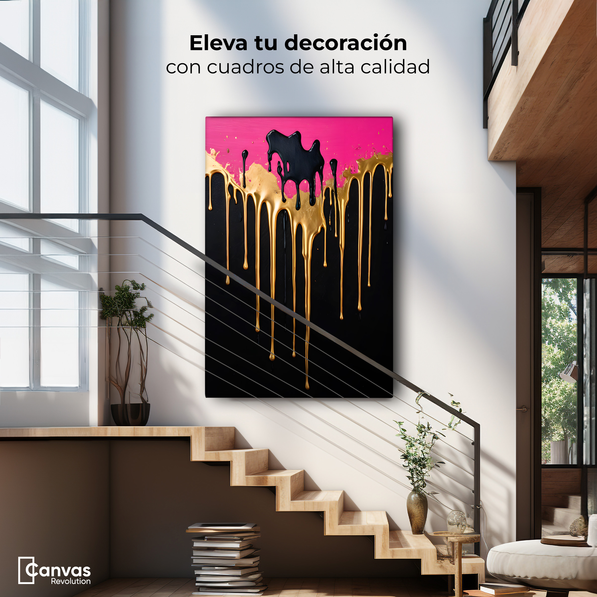 Foto 2 | Cuadro Decorativo Canvas Gota Dorada Fucsia 60x90