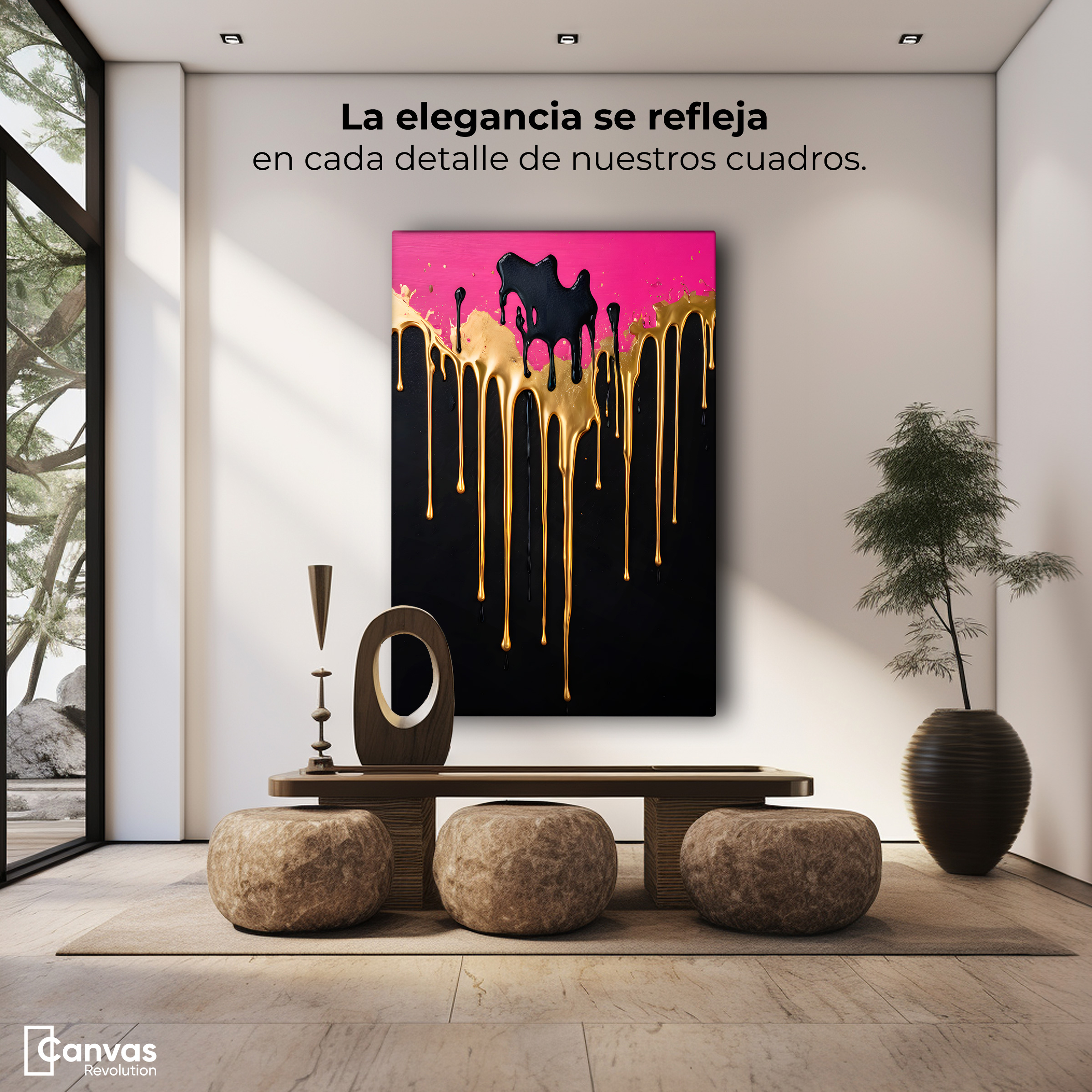 Foto 4 pulgar | Cuadro Decorativo Canvas Gota Dorada Fucsia 60x90