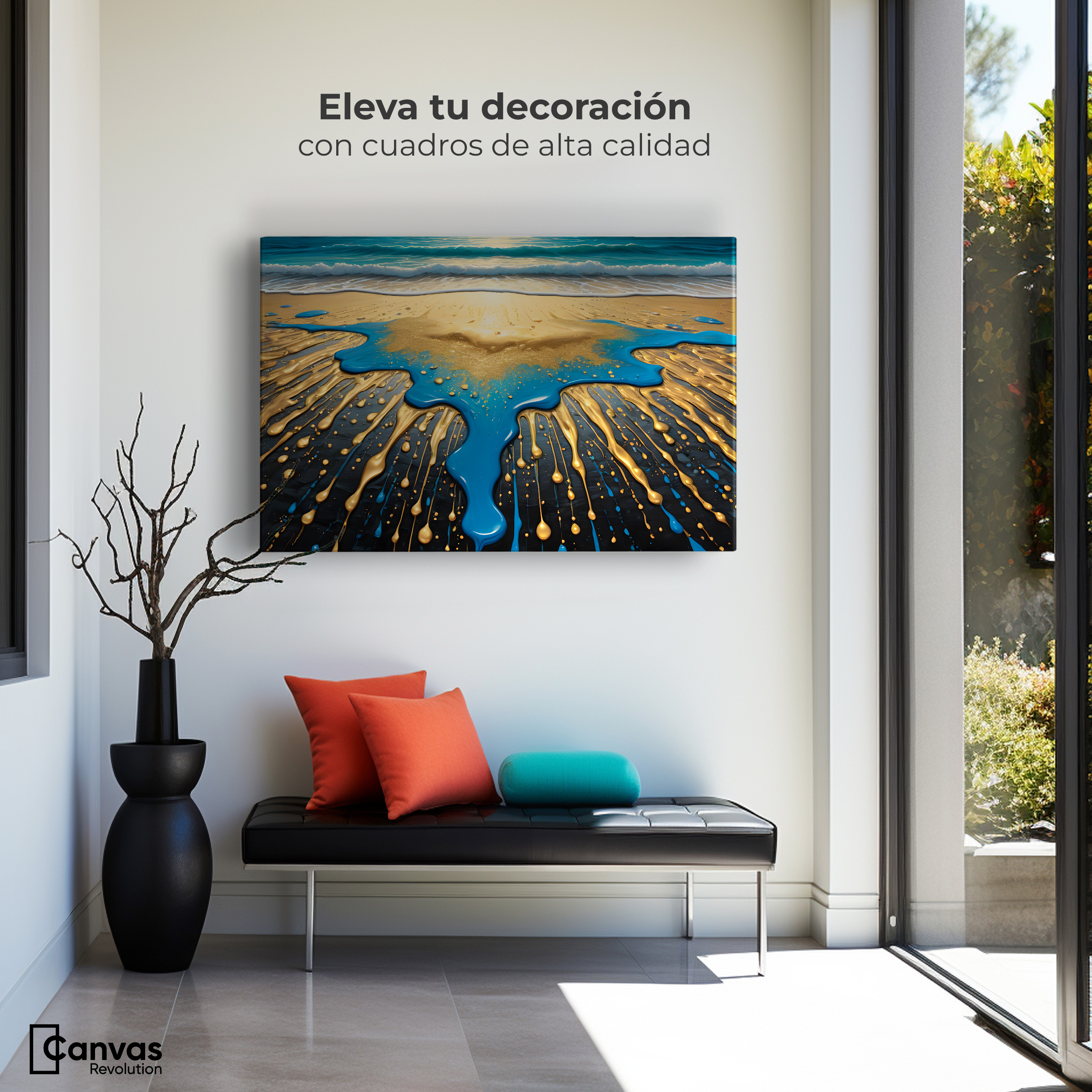 Foto 3 | Cuadro Decorativo Canvas Atardecer Dorado 90x60