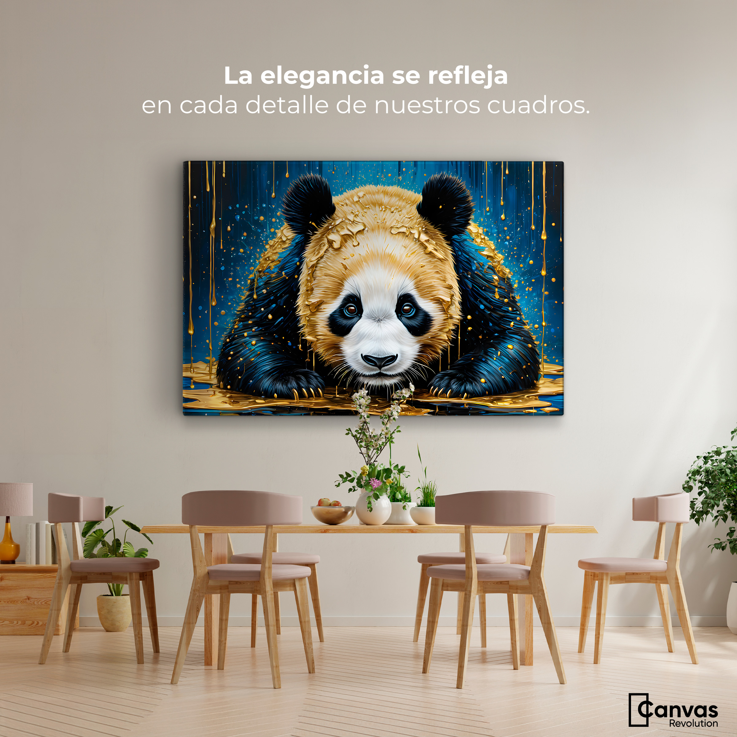 Foto 3 pulgar | Cuadro Decorativo Canvas Abrazo Panda Dorado 90x60