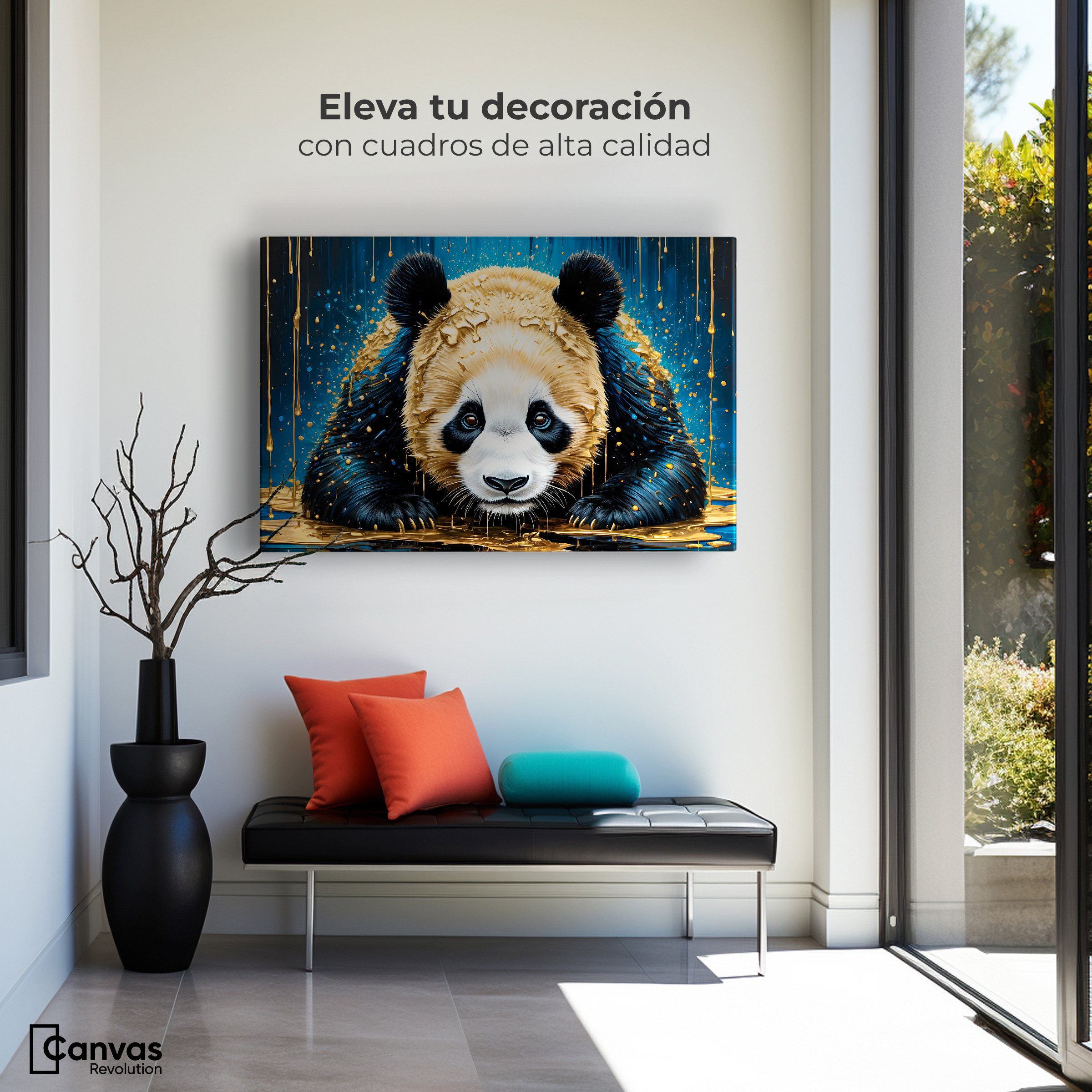 Foto 4 pulgar | Cuadro Decorativo Canvas Abrazo Panda Dorado 90x60