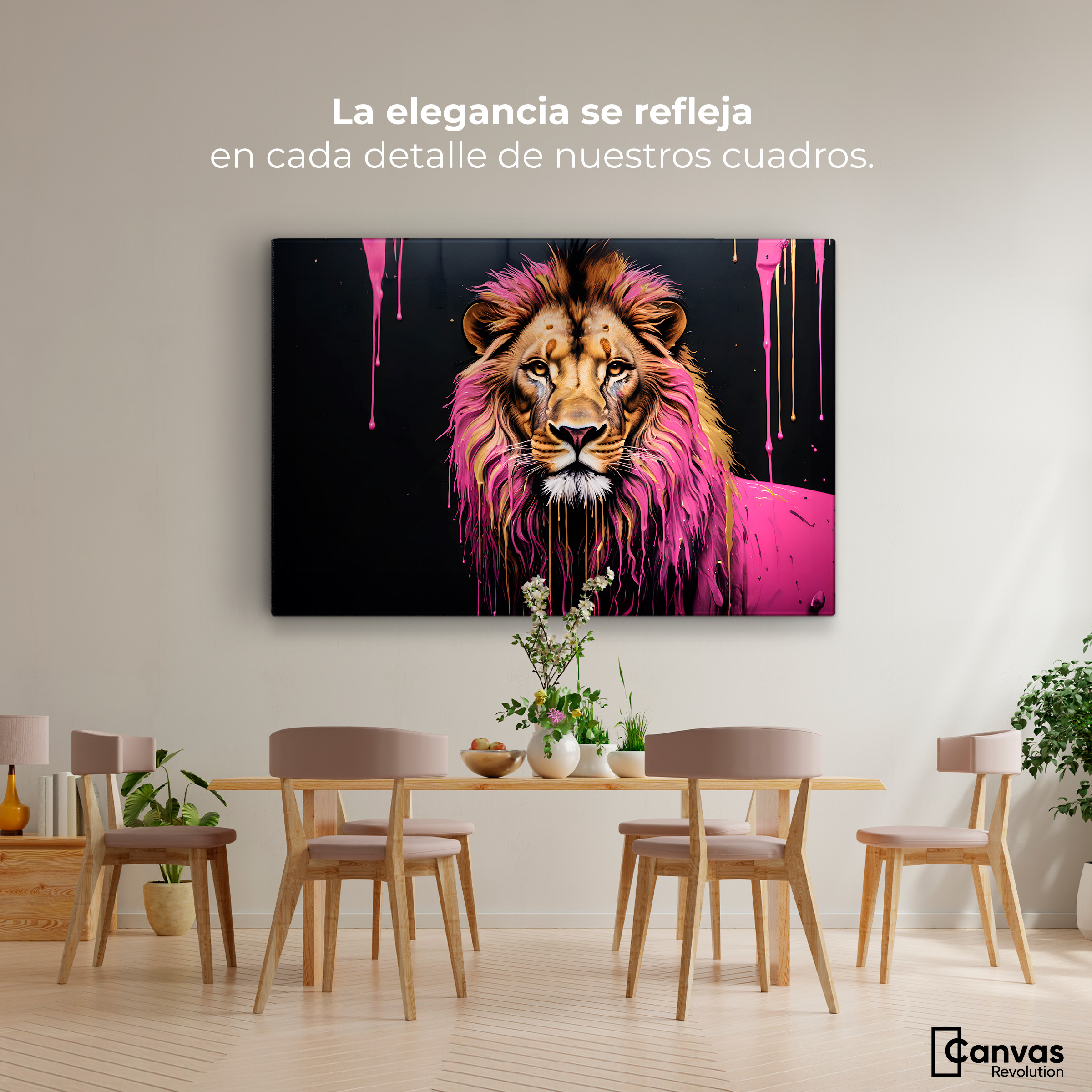 Foto 2 | Cuadro Decorativo Canvas León Rosa Vibrante 90x60