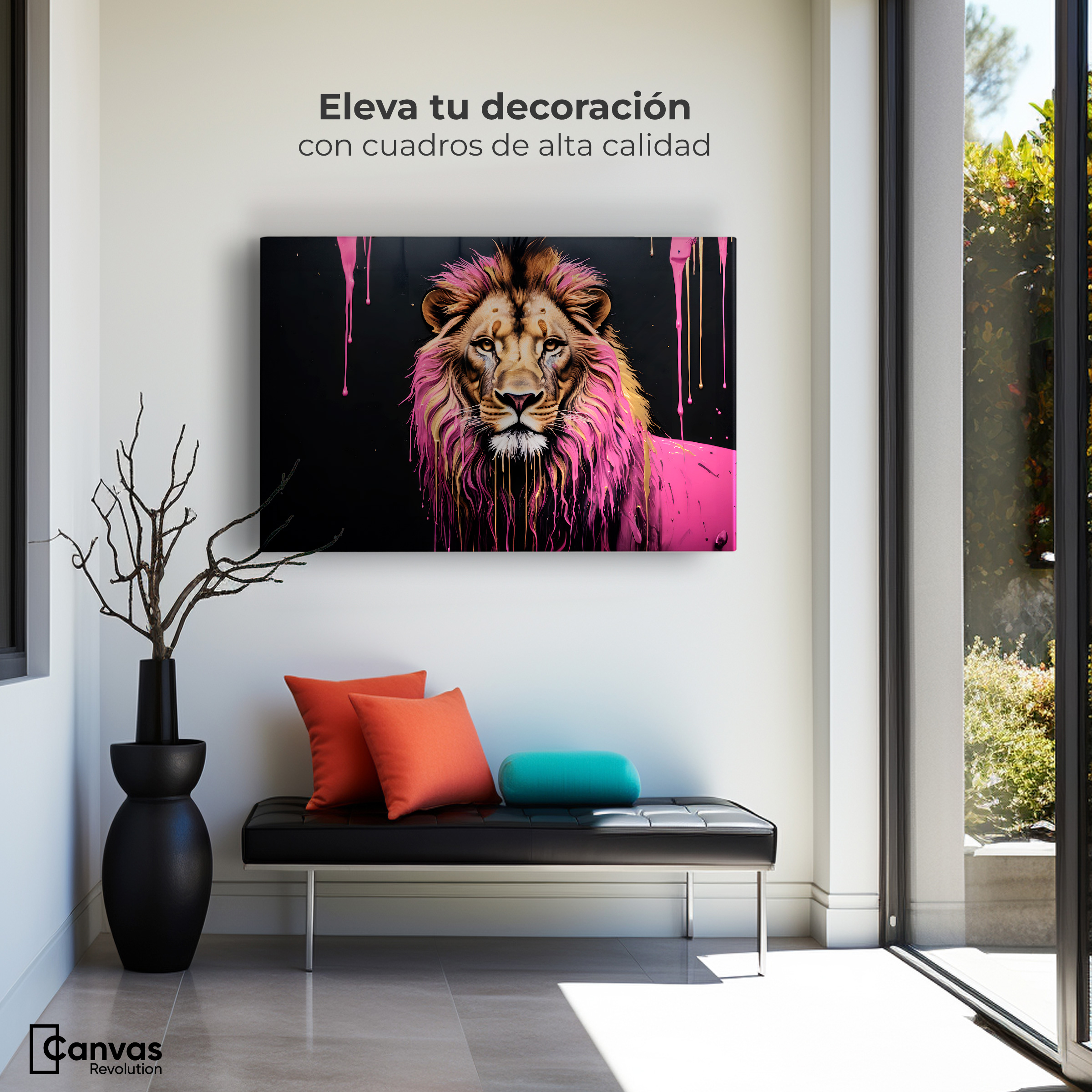 Foto 4 pulgar | Cuadro Decorativo Canvas León Rosa Vibrante 90x60