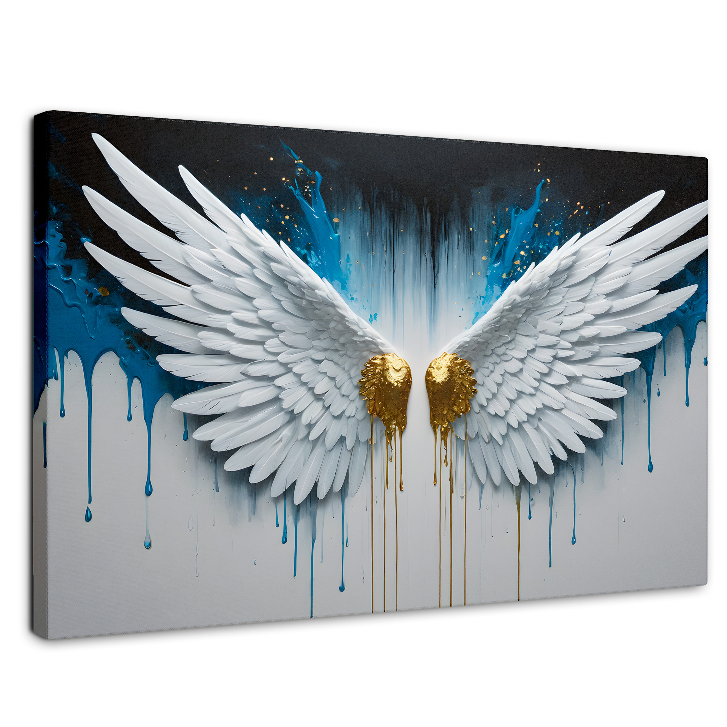 Cuadro Decorativo Canvas Alas Corazón Dorado 90x60