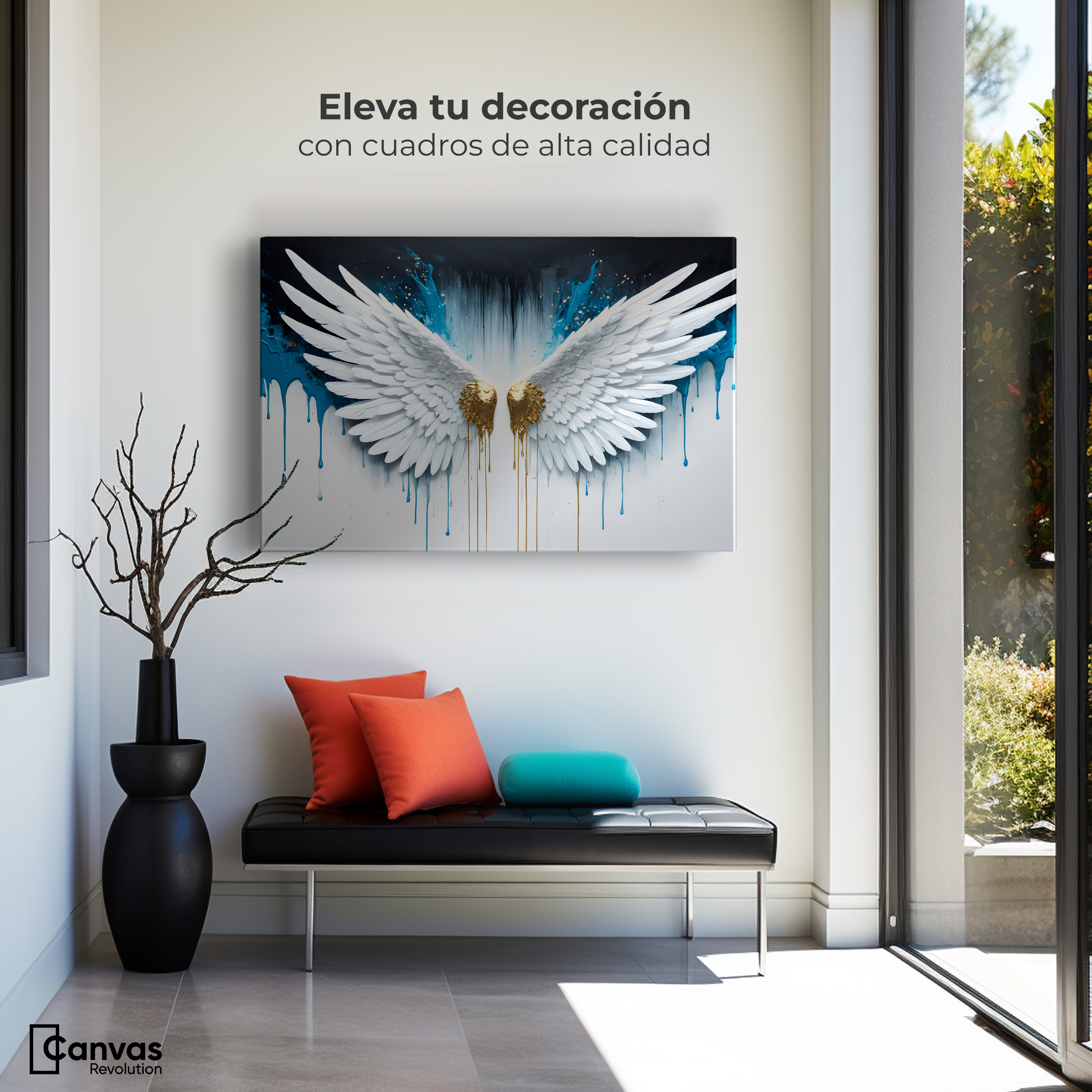 Foto 3 | Cuadro Decorativo Canvas Alas Corazón Dorado 90x60