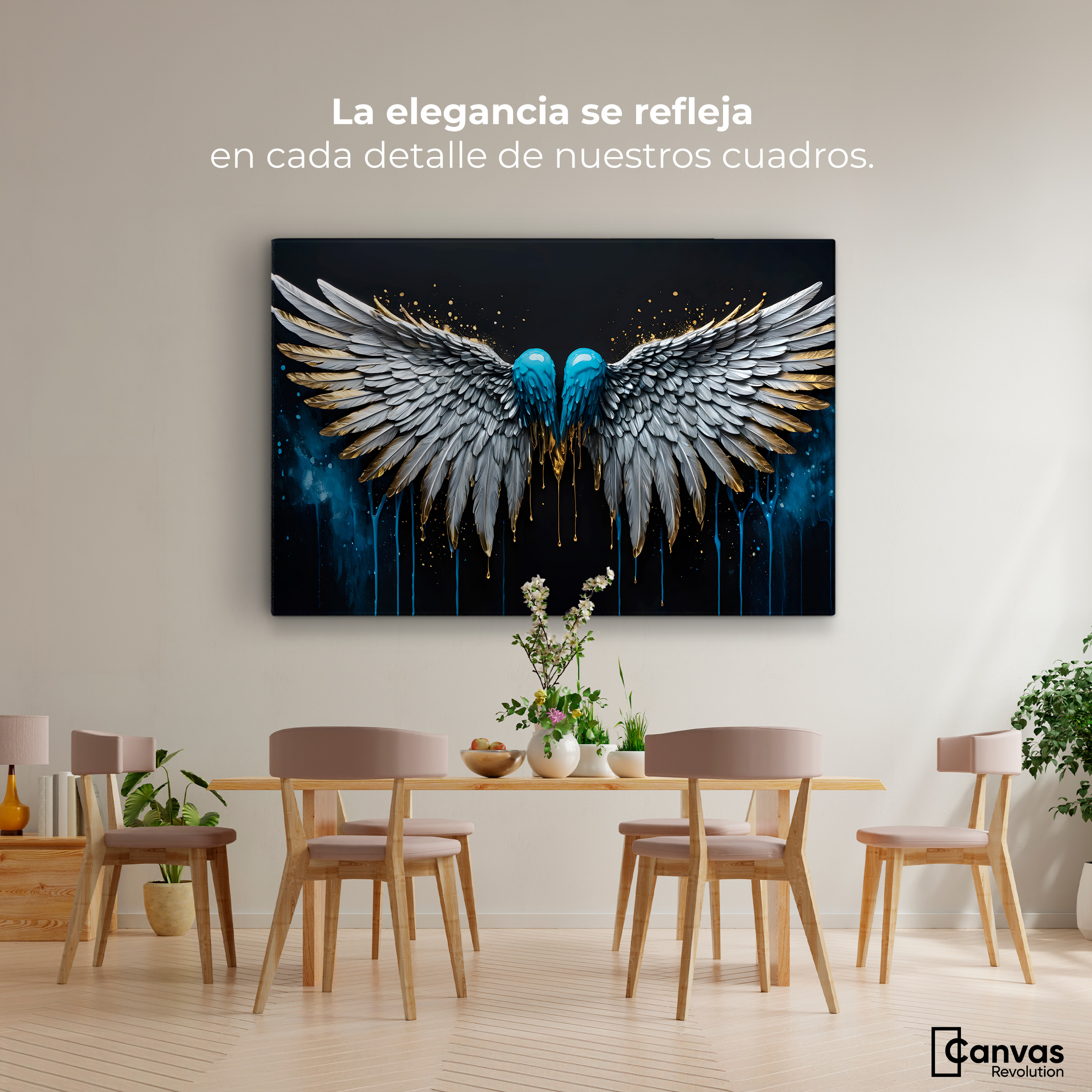 Foto 2 | Cuadro Decorativo Canvas Alas Azul Plata 90x60