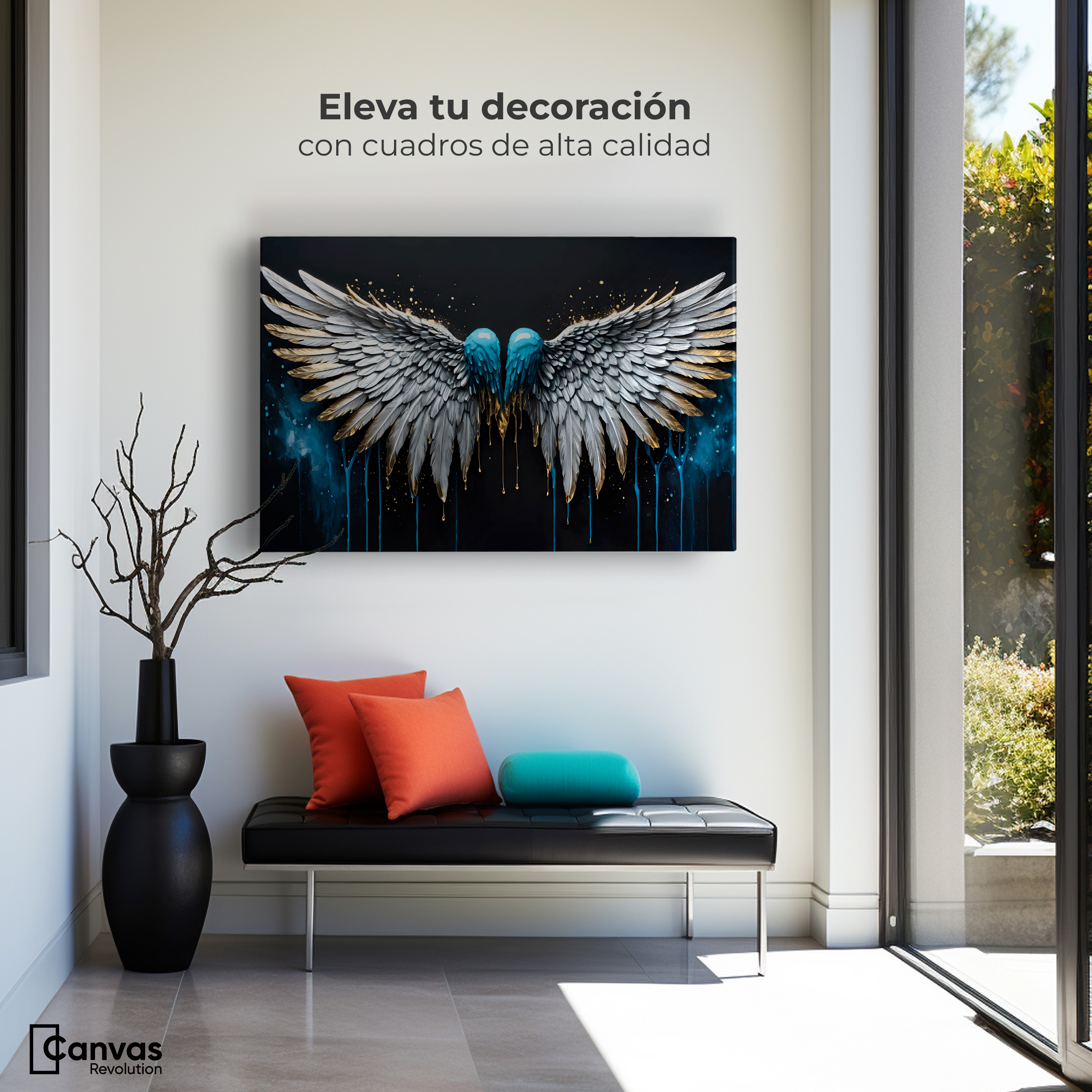 Foto 3 | Cuadro Decorativo Canvas Alas Azul Plata 90x60