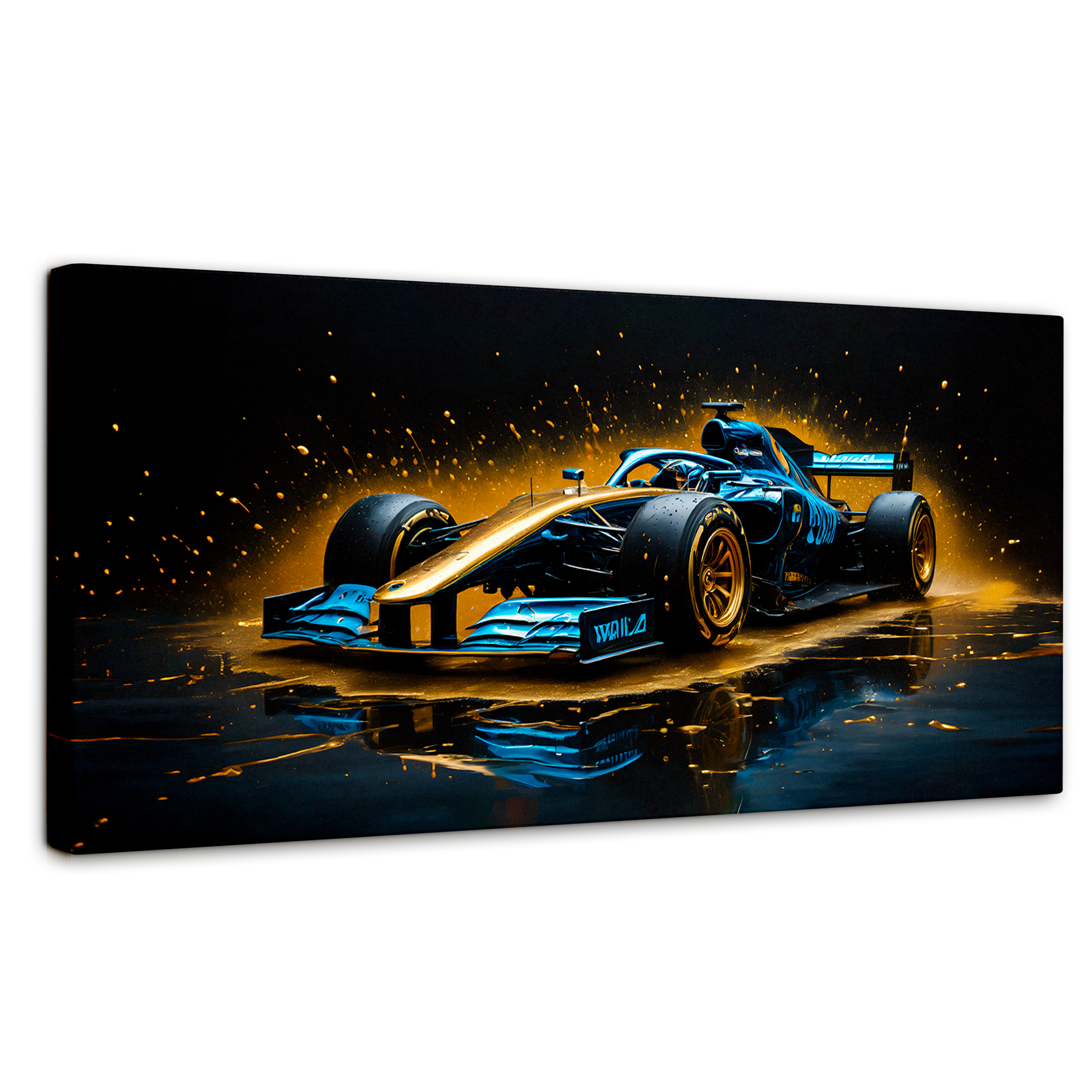 Cuadro Decorativo Canvas Velocidad Azul Oro 120x60