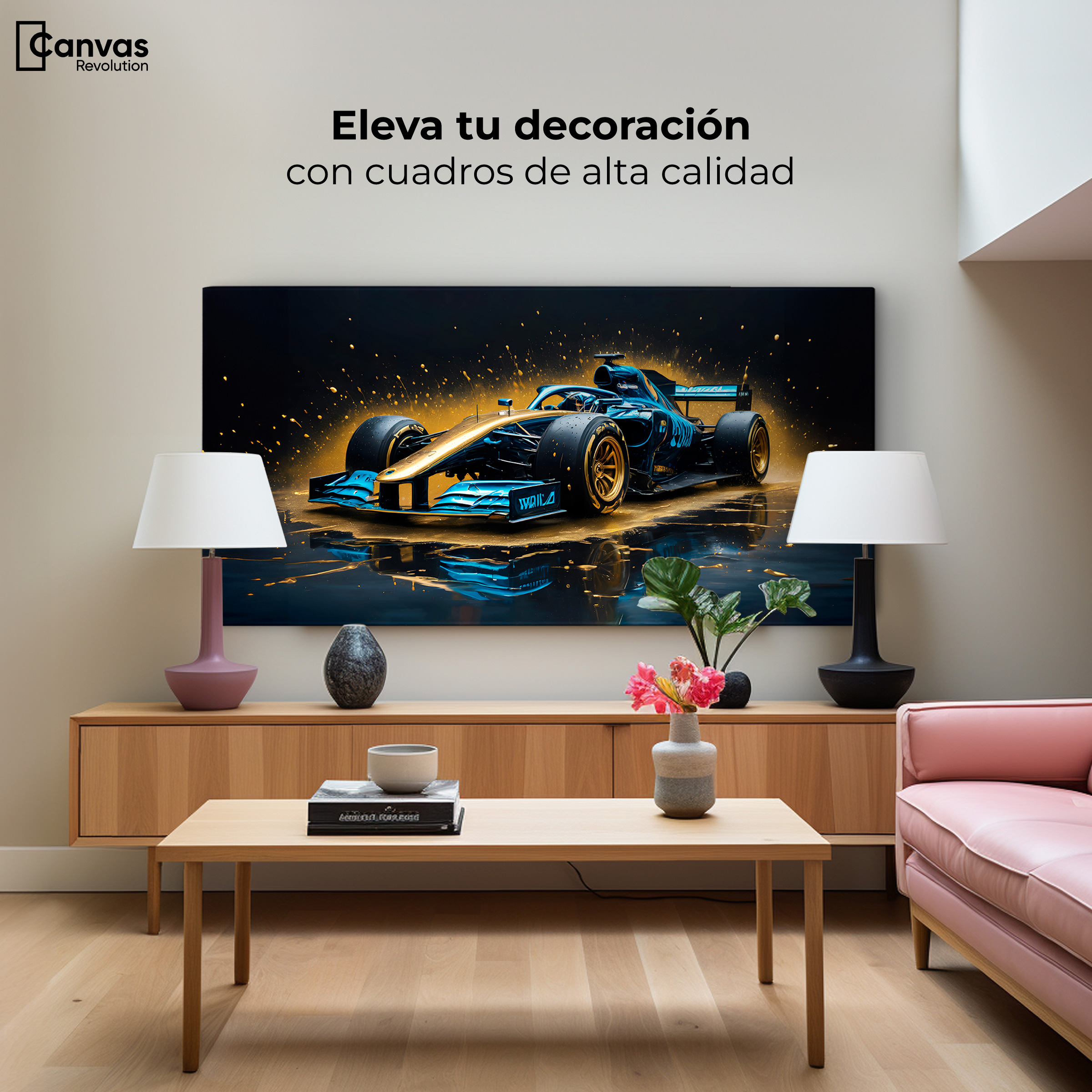 Foto 4 pulgar | Cuadro Decorativo Canvas Velocidad Azul Oro 120x60