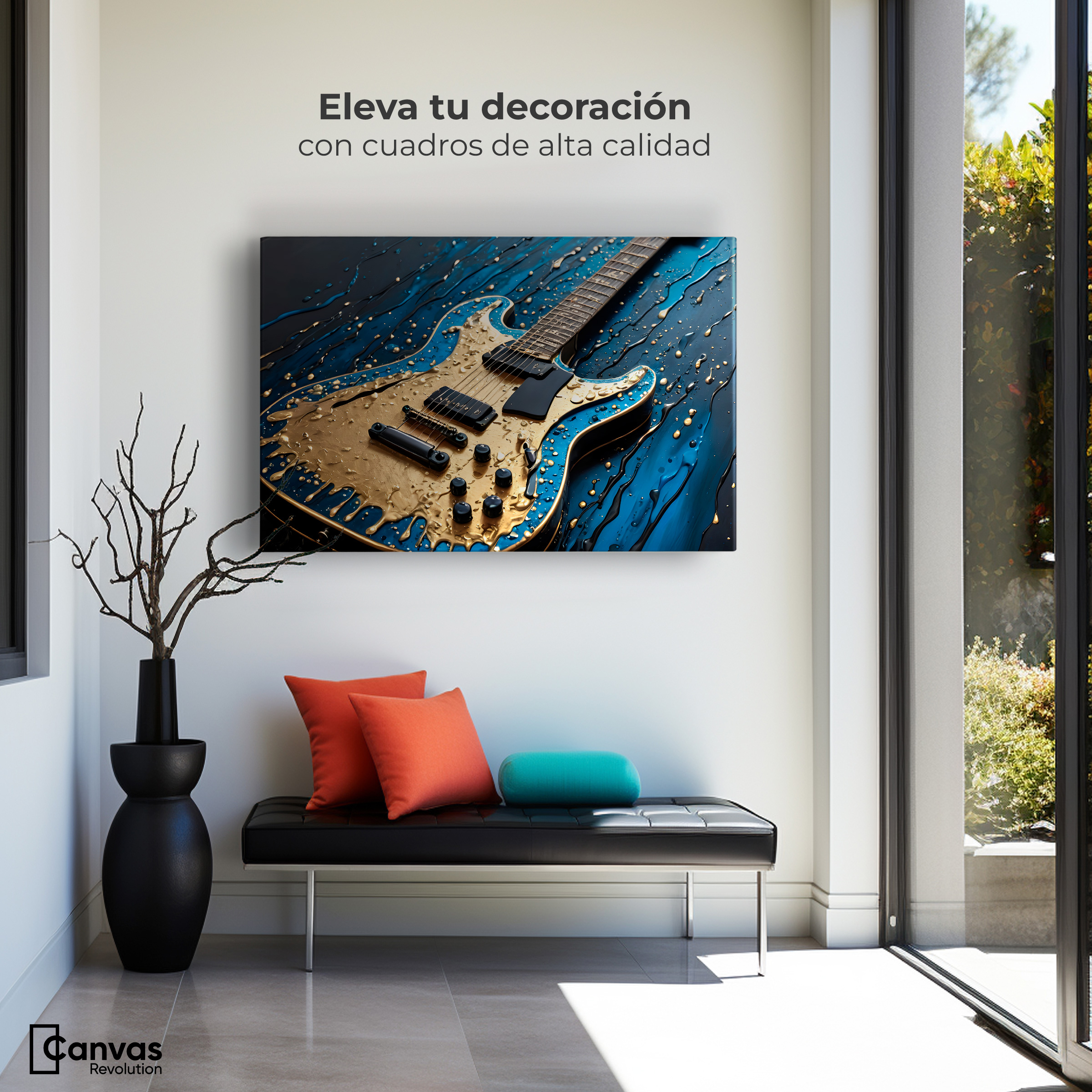 Foto 4 pulgar | Cuadro Decorativo Canvas Guitarra Luminosa 90x60