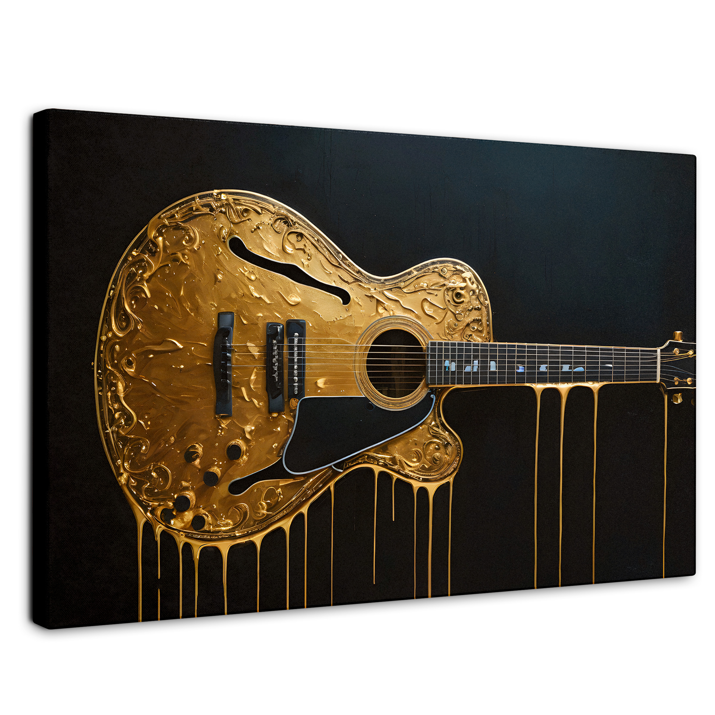 Cuadro Decorativo Canvas Guitarra Dorada 90x60