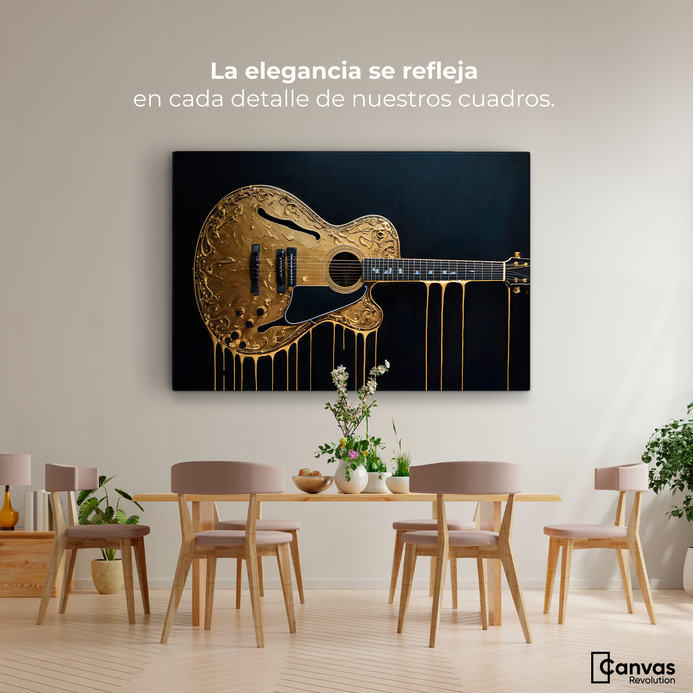 Foto 2 | Cuadro Decorativo Canvas Guitarra Dorada 90x60