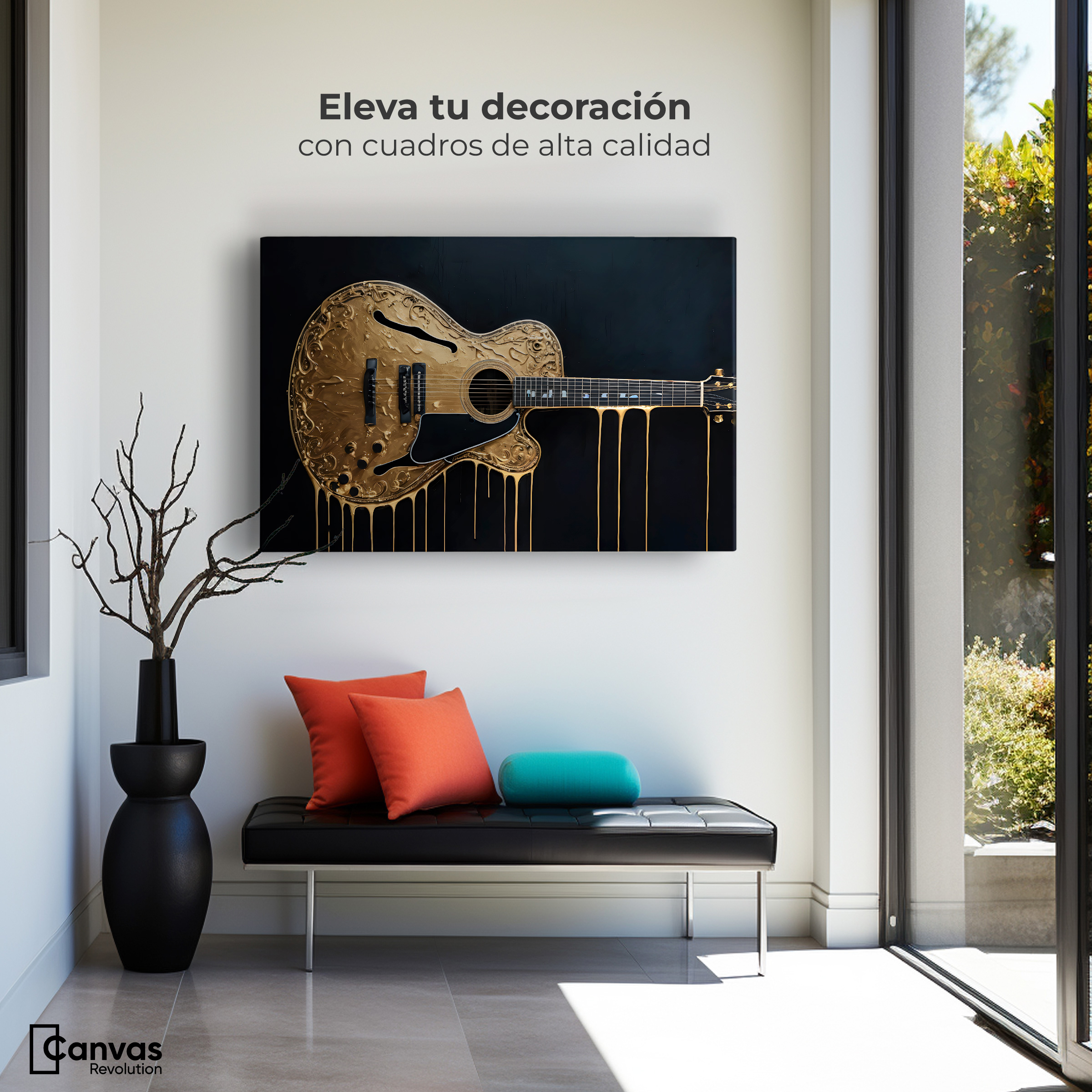 Foto 4 pulgar | Cuadro Decorativo Canvas Guitarra Dorada 90x60