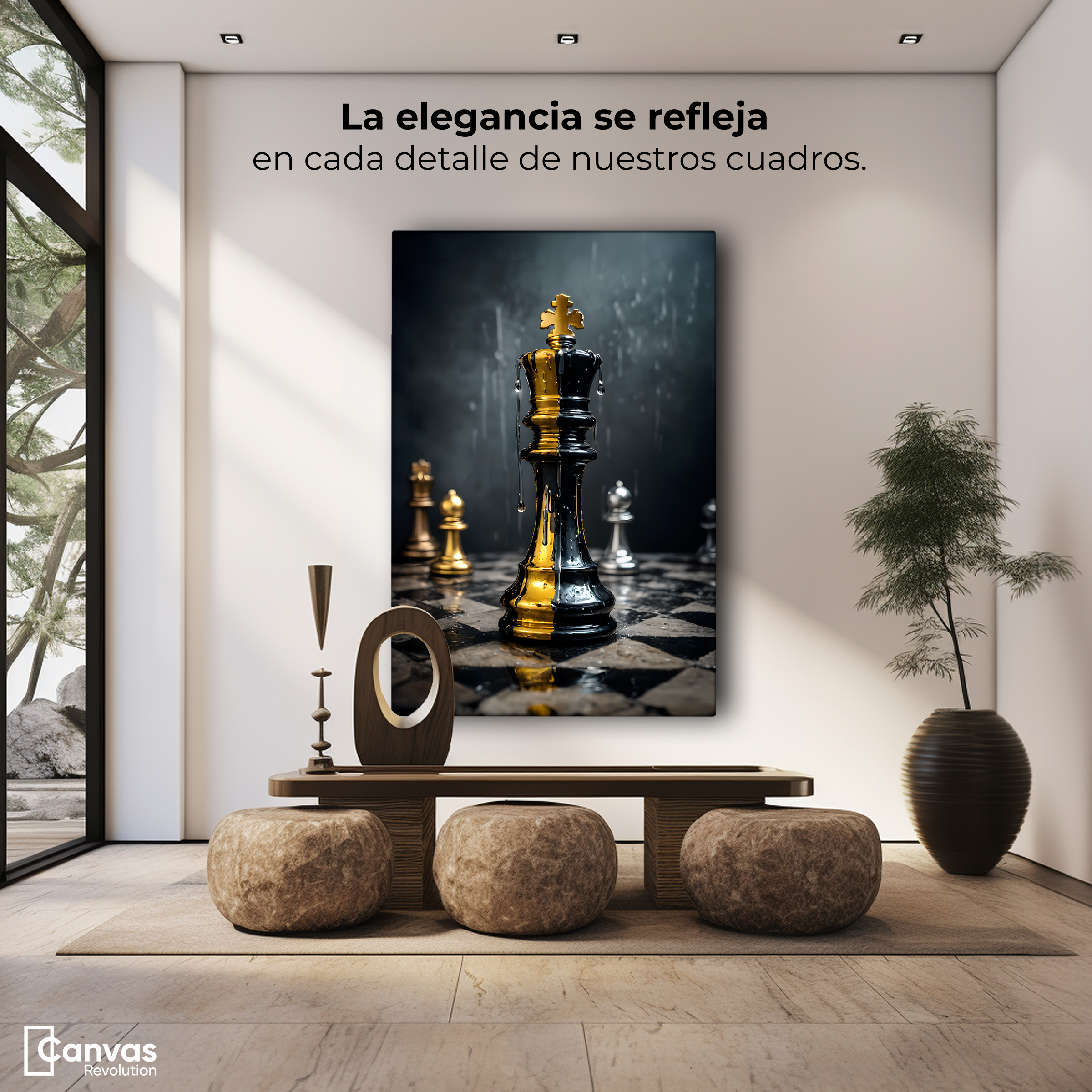 Foto 4 pulgar | Cuadro Decorativo Canvas Ajedrez Oro Real 60x90