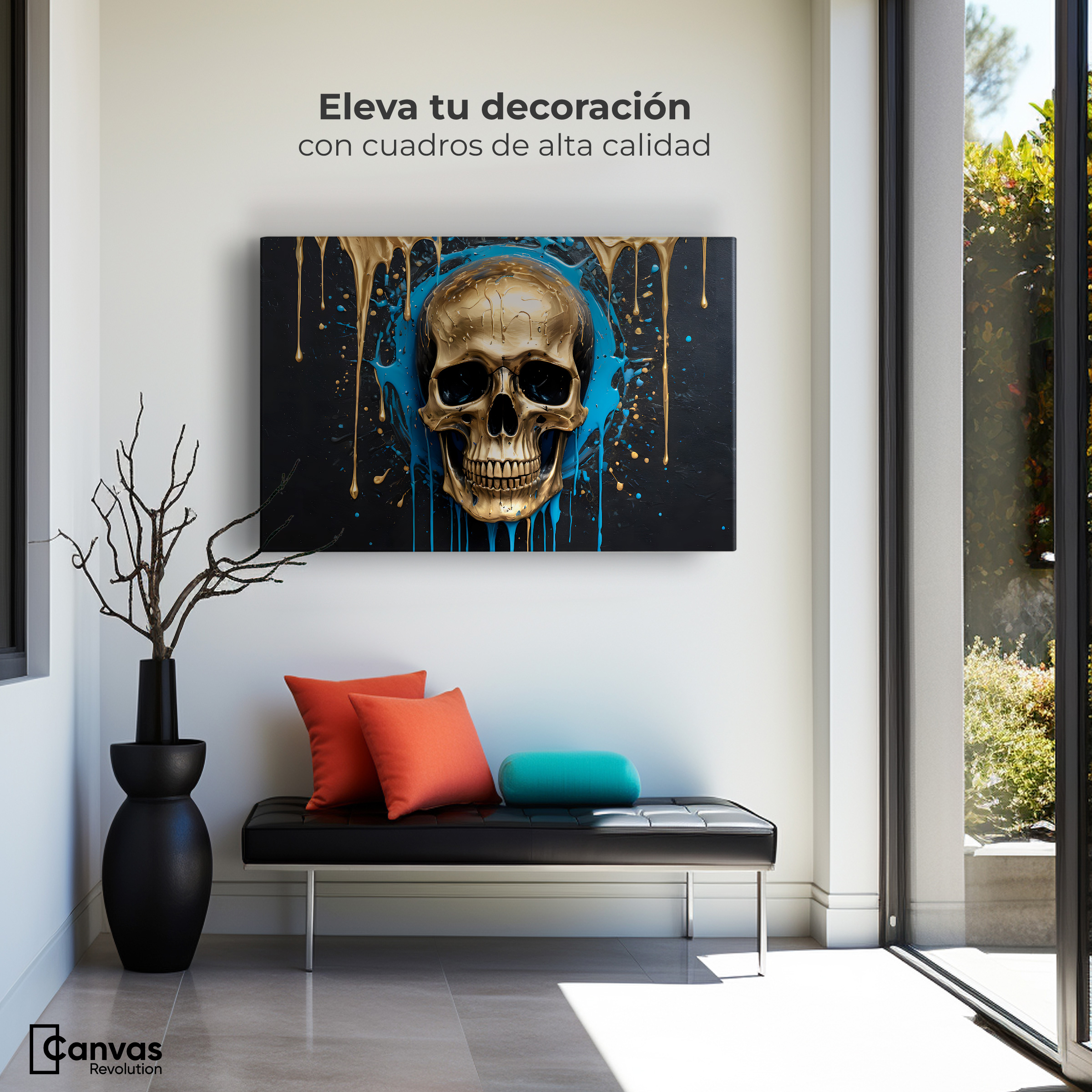 Foto 4 pulgar | Cuadro Decorativo Canvas Cráneo Azul Dorado 90x60