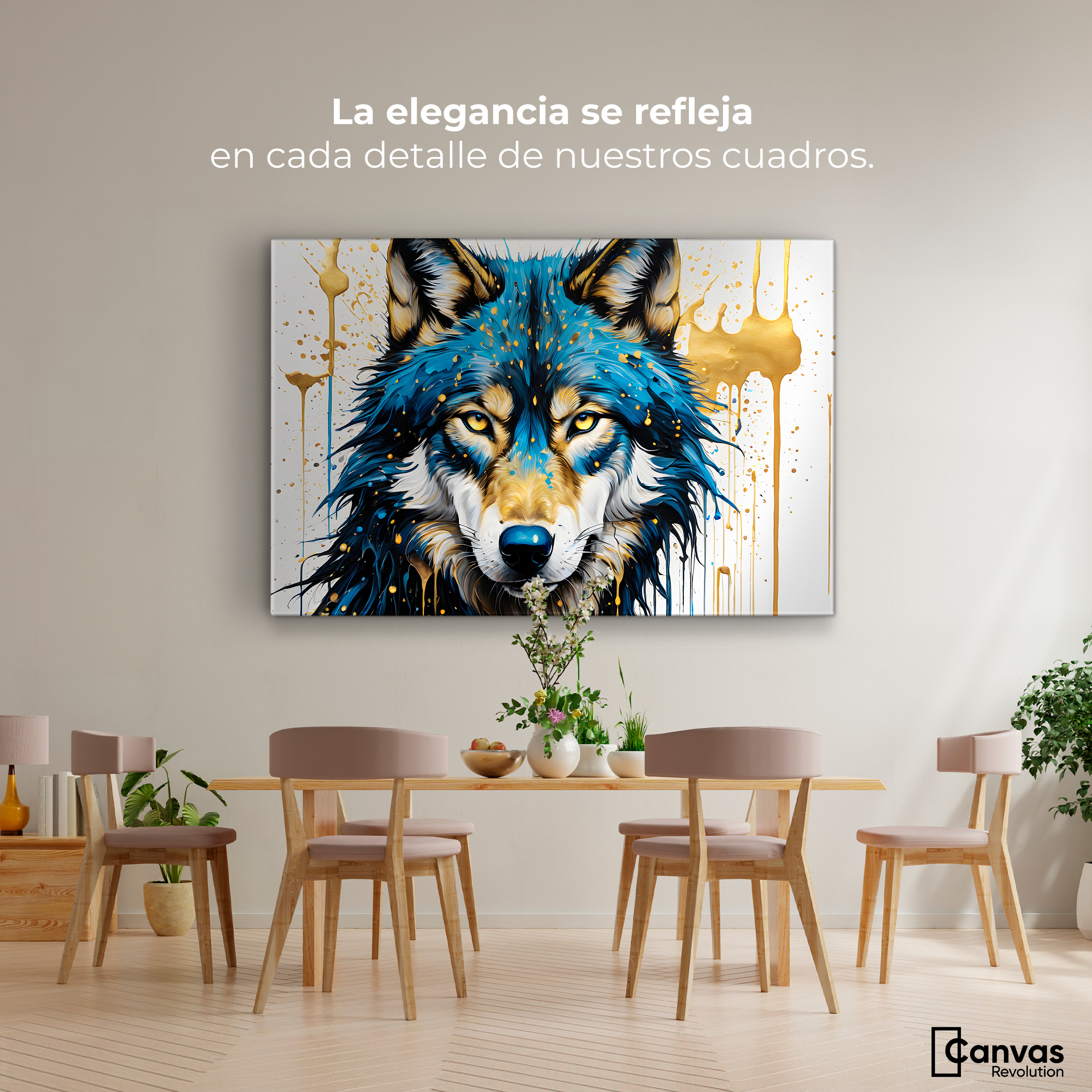 Foto 2 | Cuadro Decorativo Canvas Lobo Azul Dorado 90x60