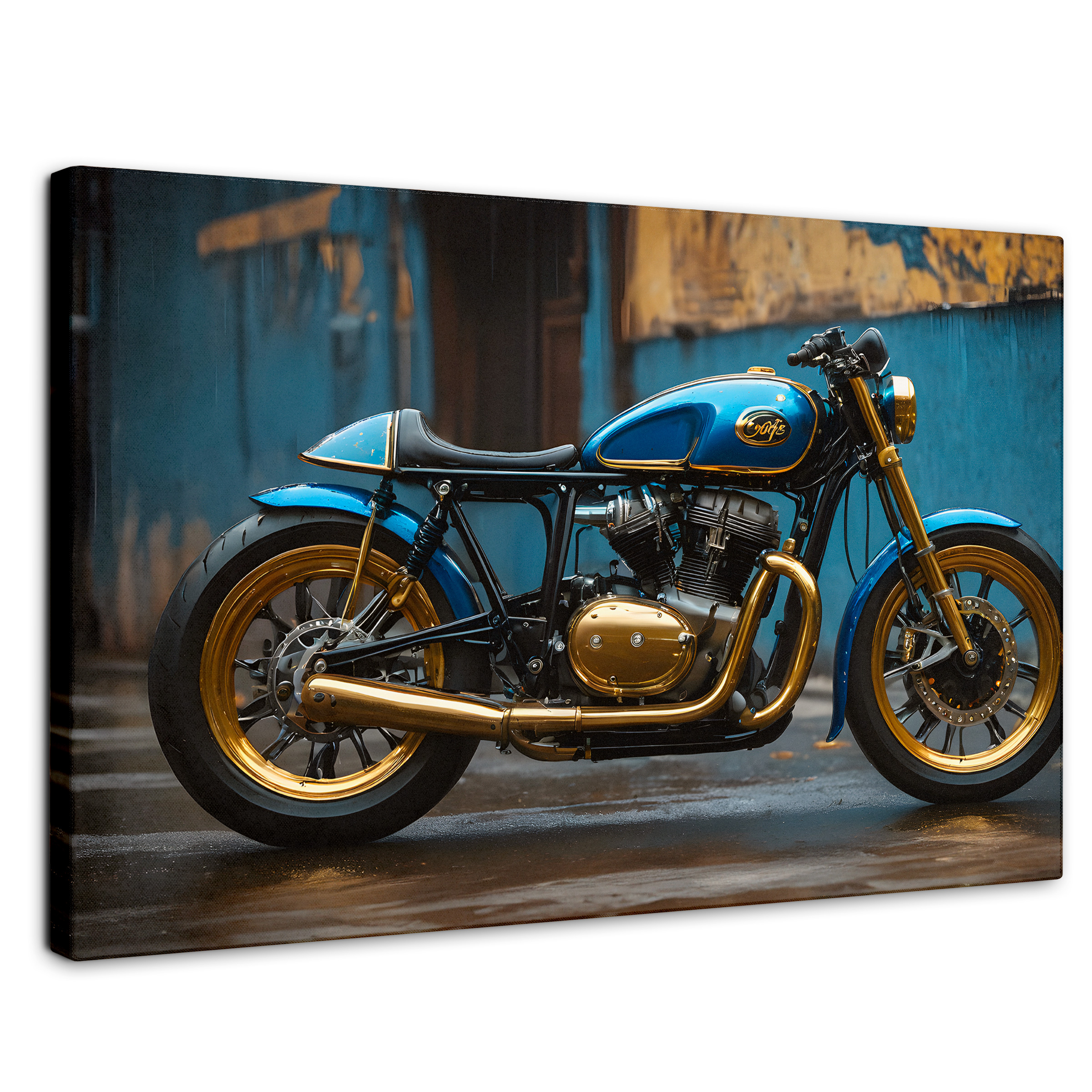 Cuadro Decorativo Canvas Motocicleta Azul 90x60