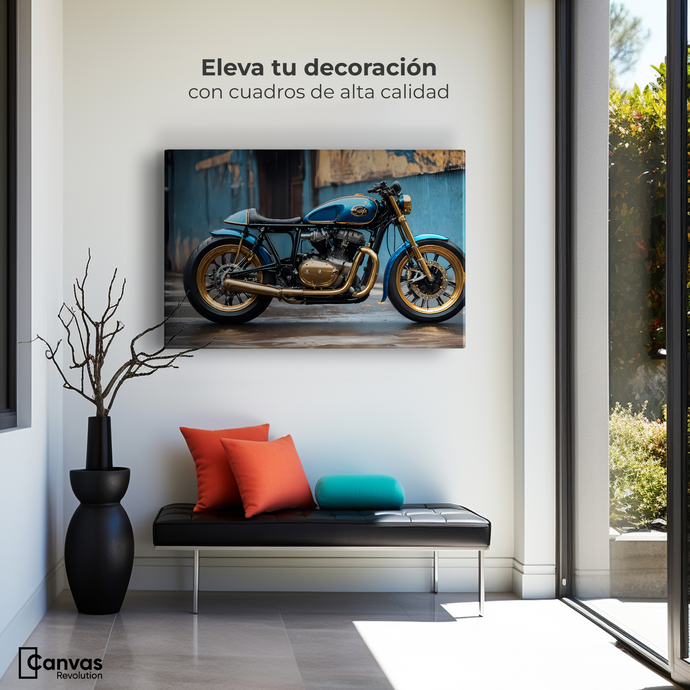 Foto 4 pulgar | Cuadro Decorativo Canvas Motocicleta Azul 90x60