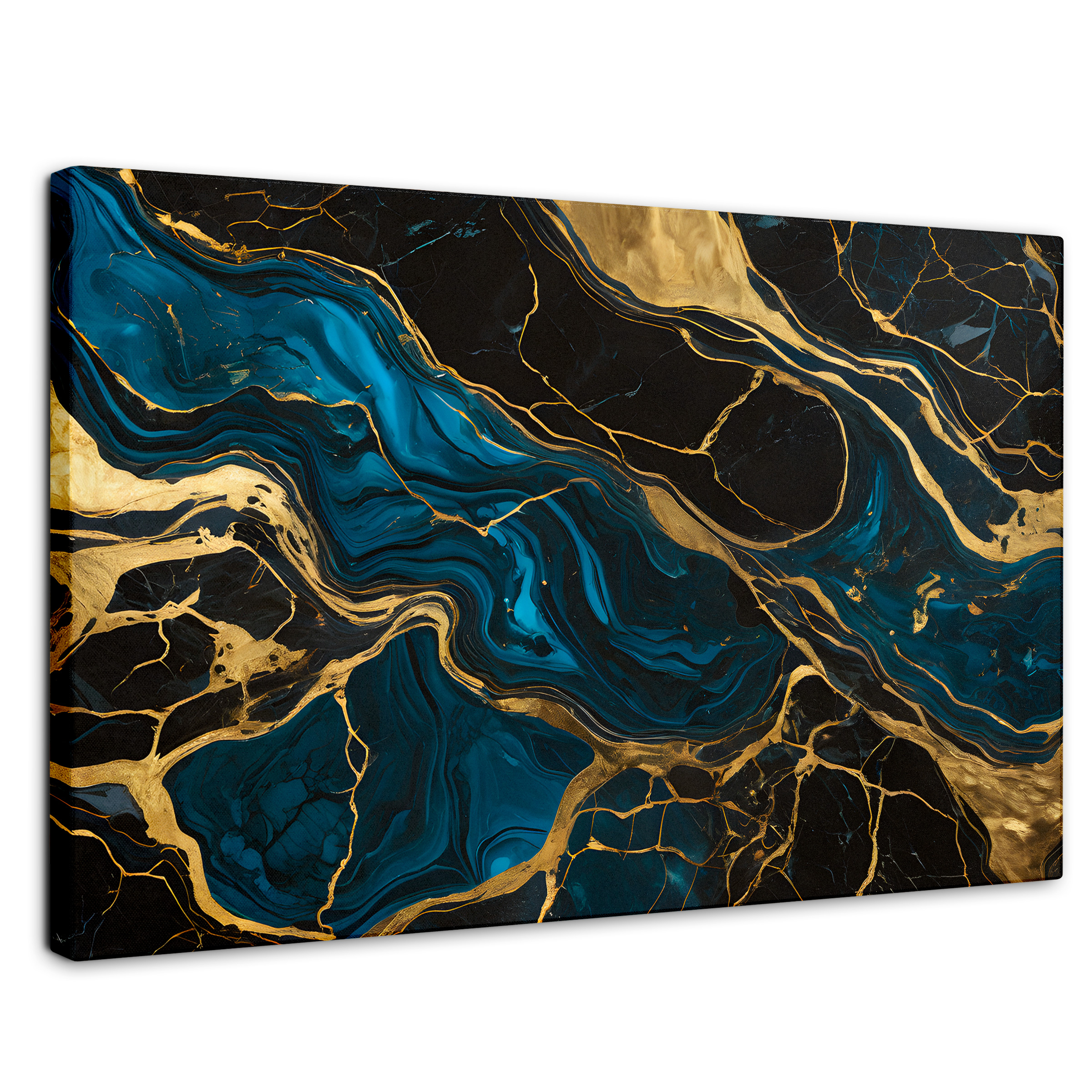 Cuadro Decorativo Canvas Mármol Azul Oro 90x60