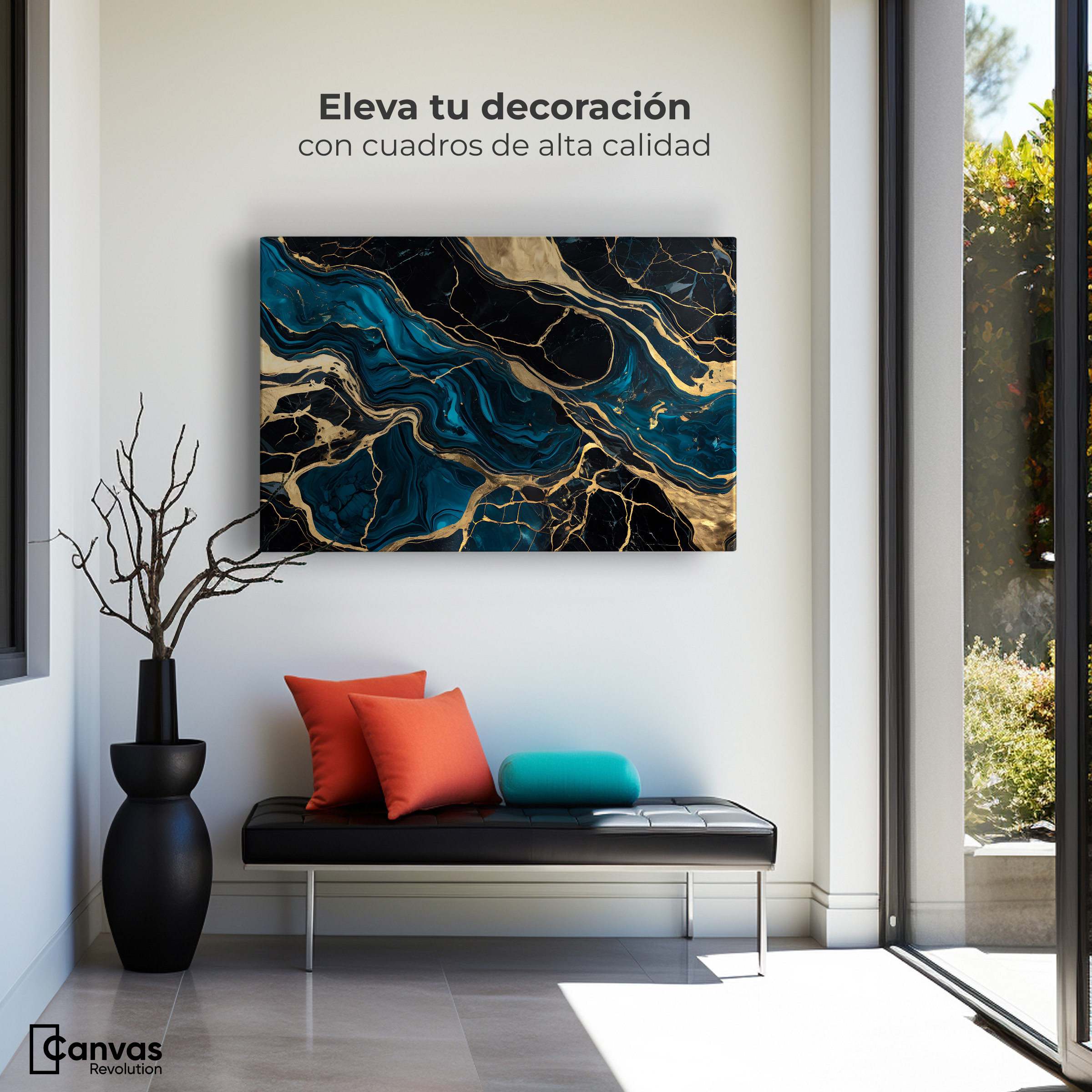 Foto 4 pulgar | Cuadro Decorativo Canvas Mármol Azul Oro 90x60