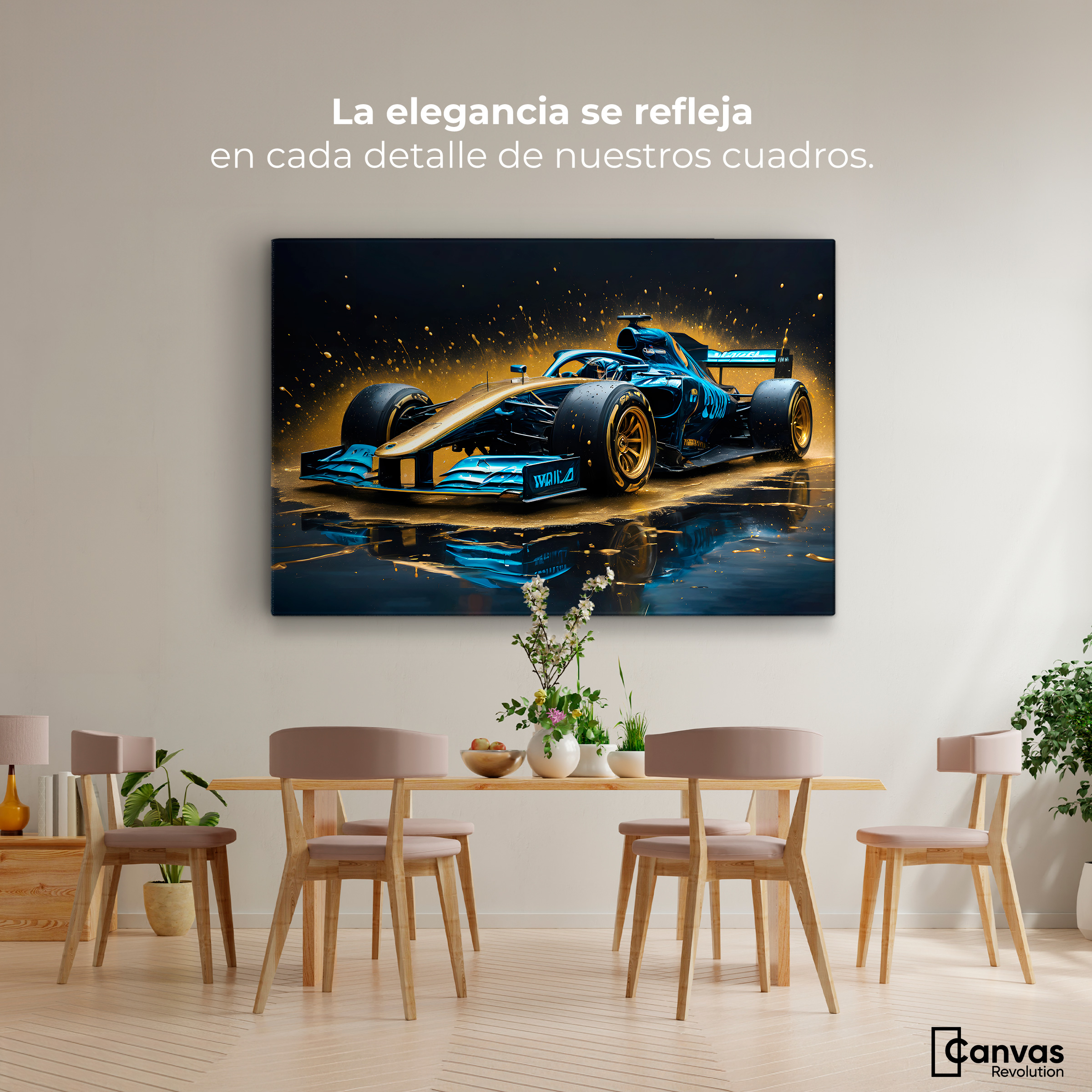 Foto 2 | Cuadro Decorativo Canvas Velocidad Azul Oro 90x60