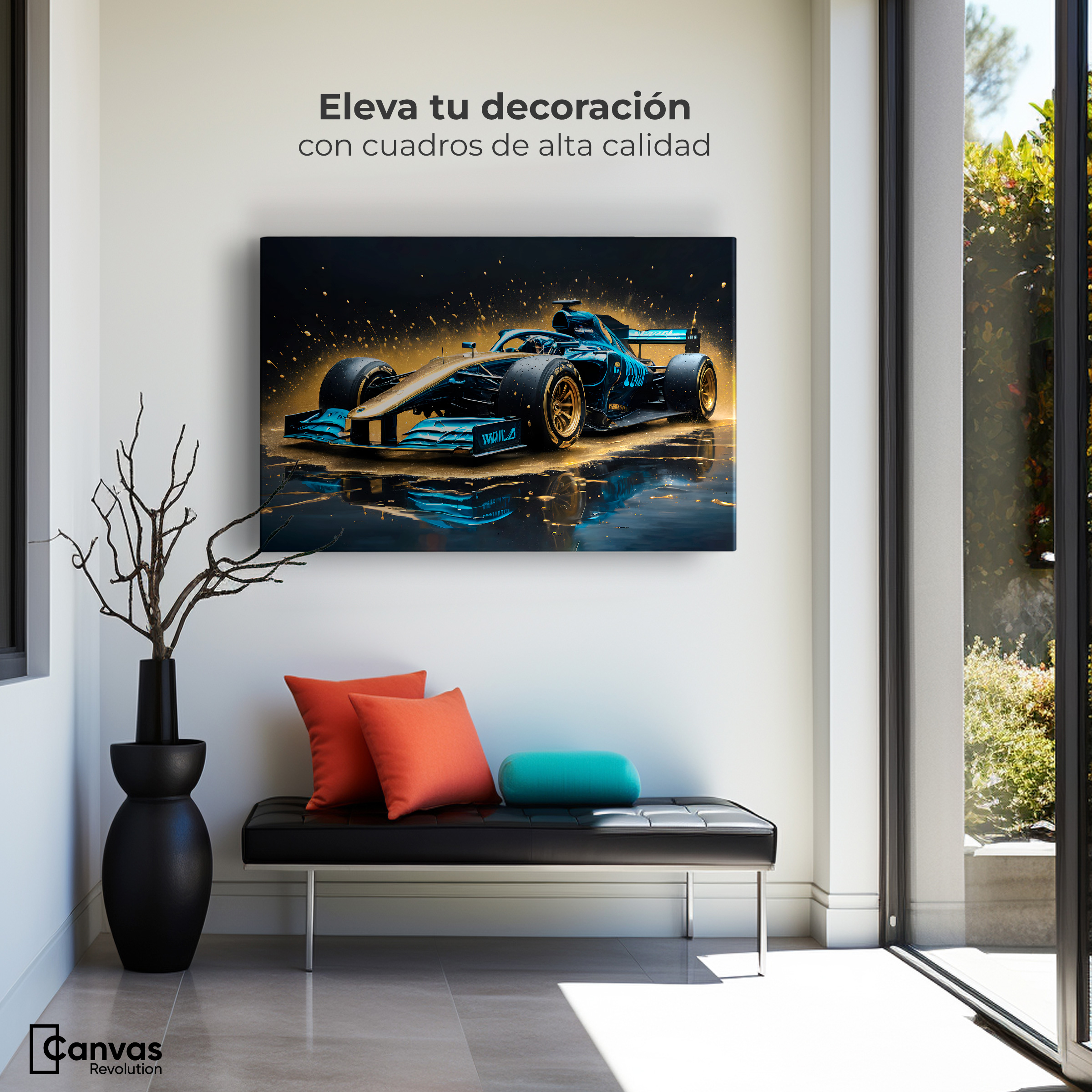 Foto 4 pulgar | Cuadro Decorativo Canvas Velocidad Azul Oro 90x60