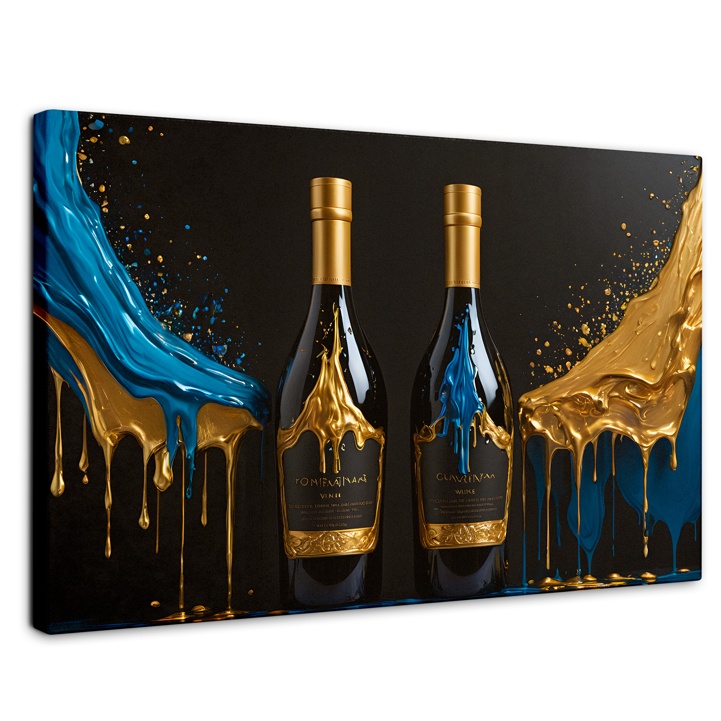 Cuadro Decorativo Canvas Botella Azul Dorado 90x60