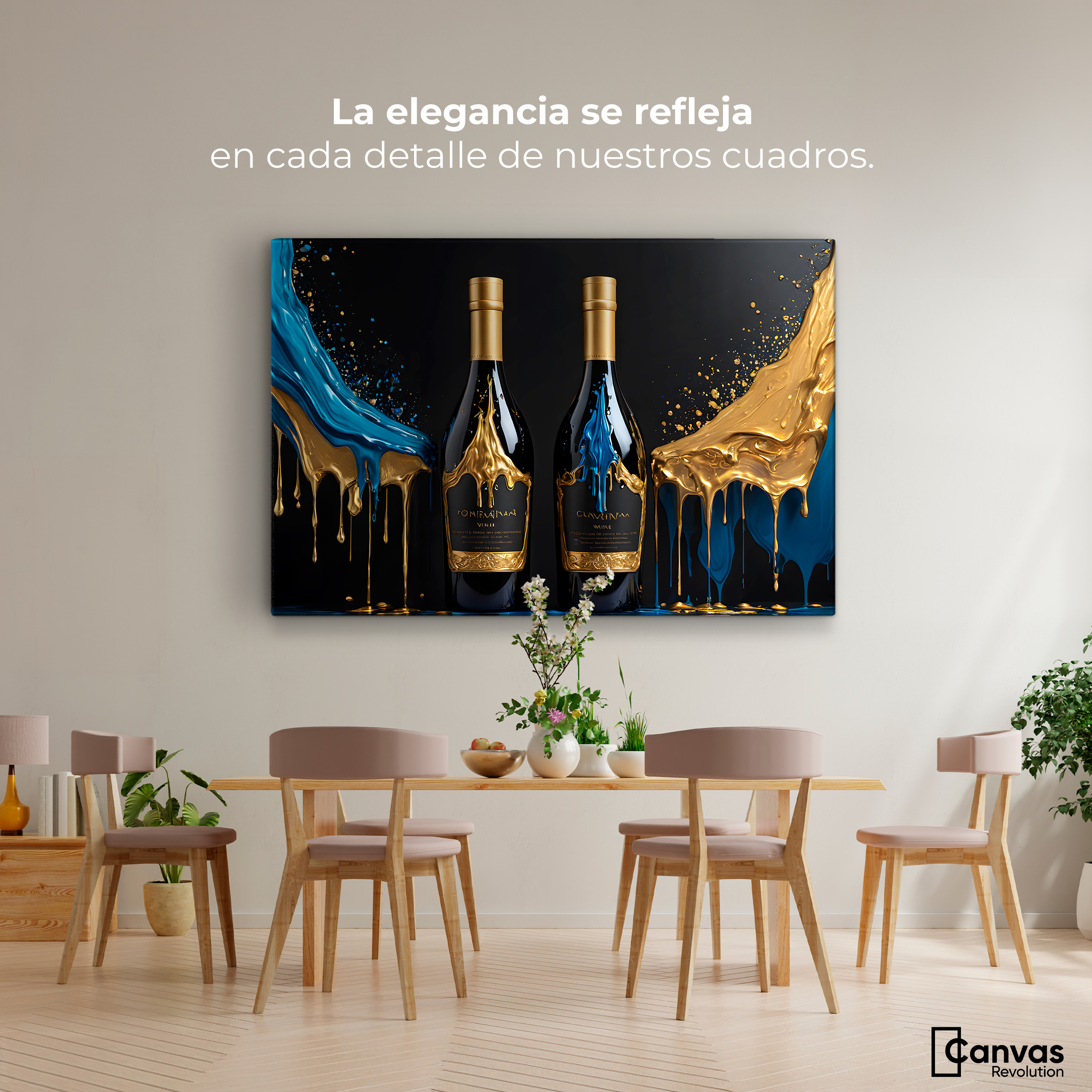 Foto 2 | Cuadro Decorativo Canvas Botella Azul Dorado 90x60