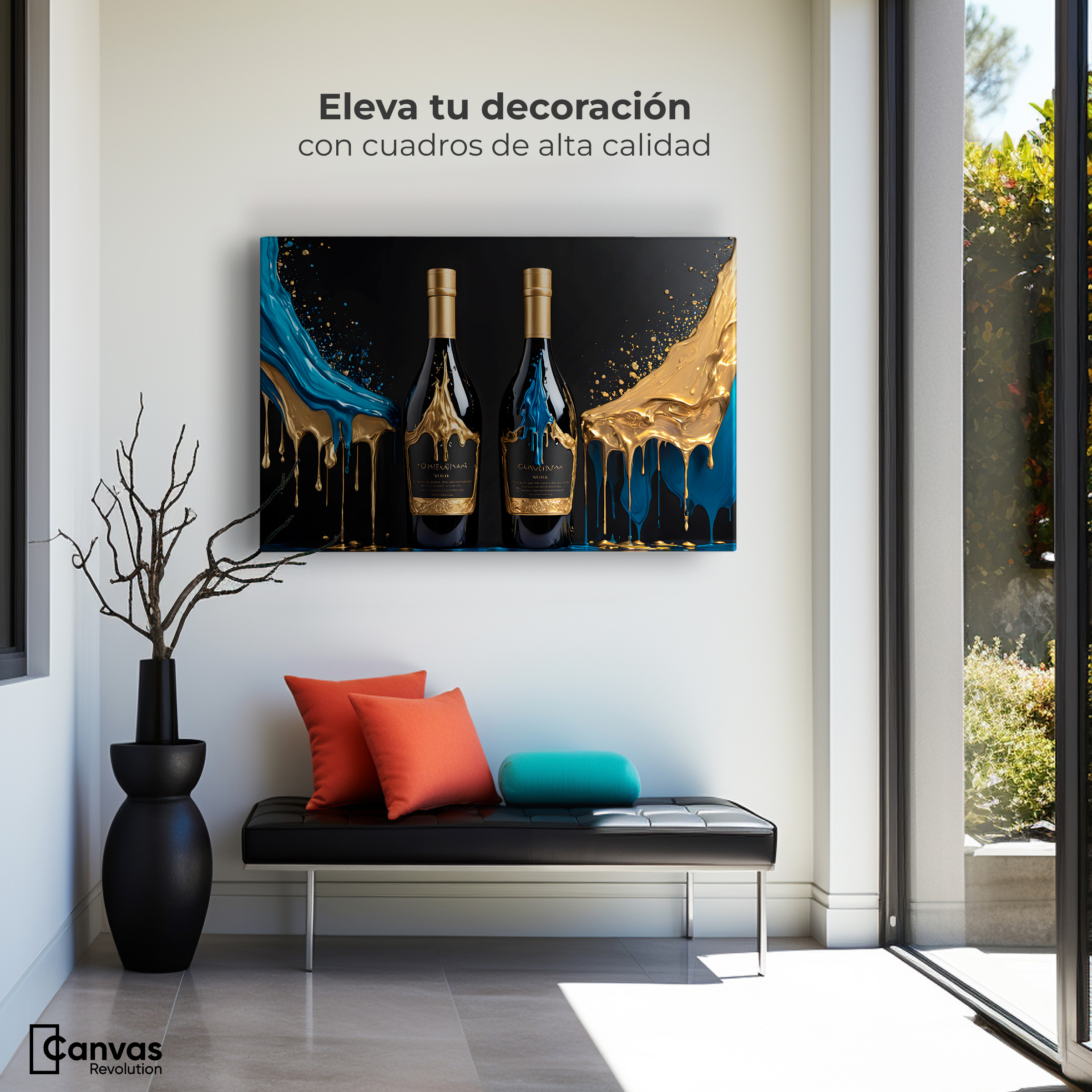 Foto 4 pulgar | Cuadro Decorativo Canvas Botella Azul Dorado 90x60