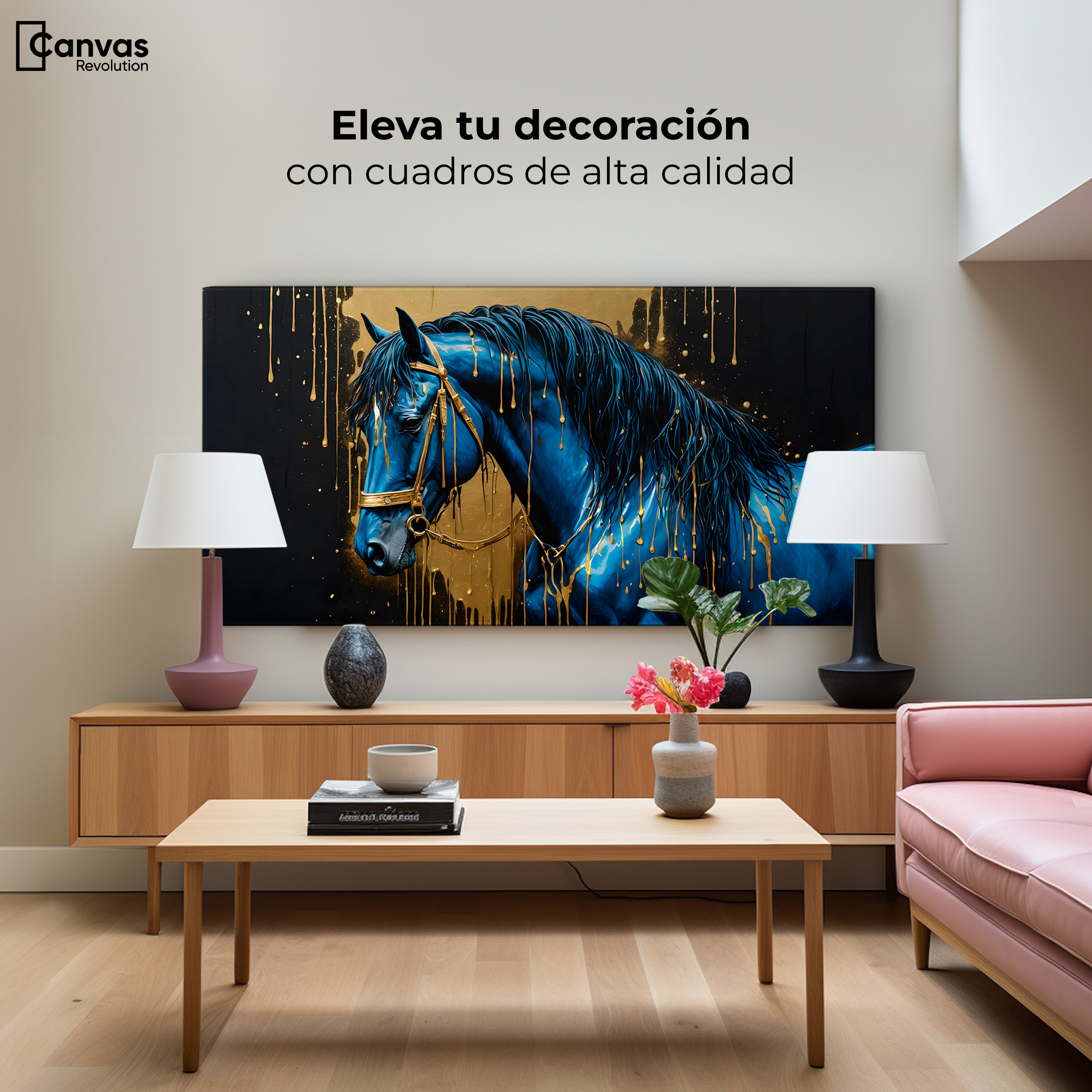 Foto 4 pulgar | Cuadro Decorativo Canvas Elegancia Azul Oro 120x60