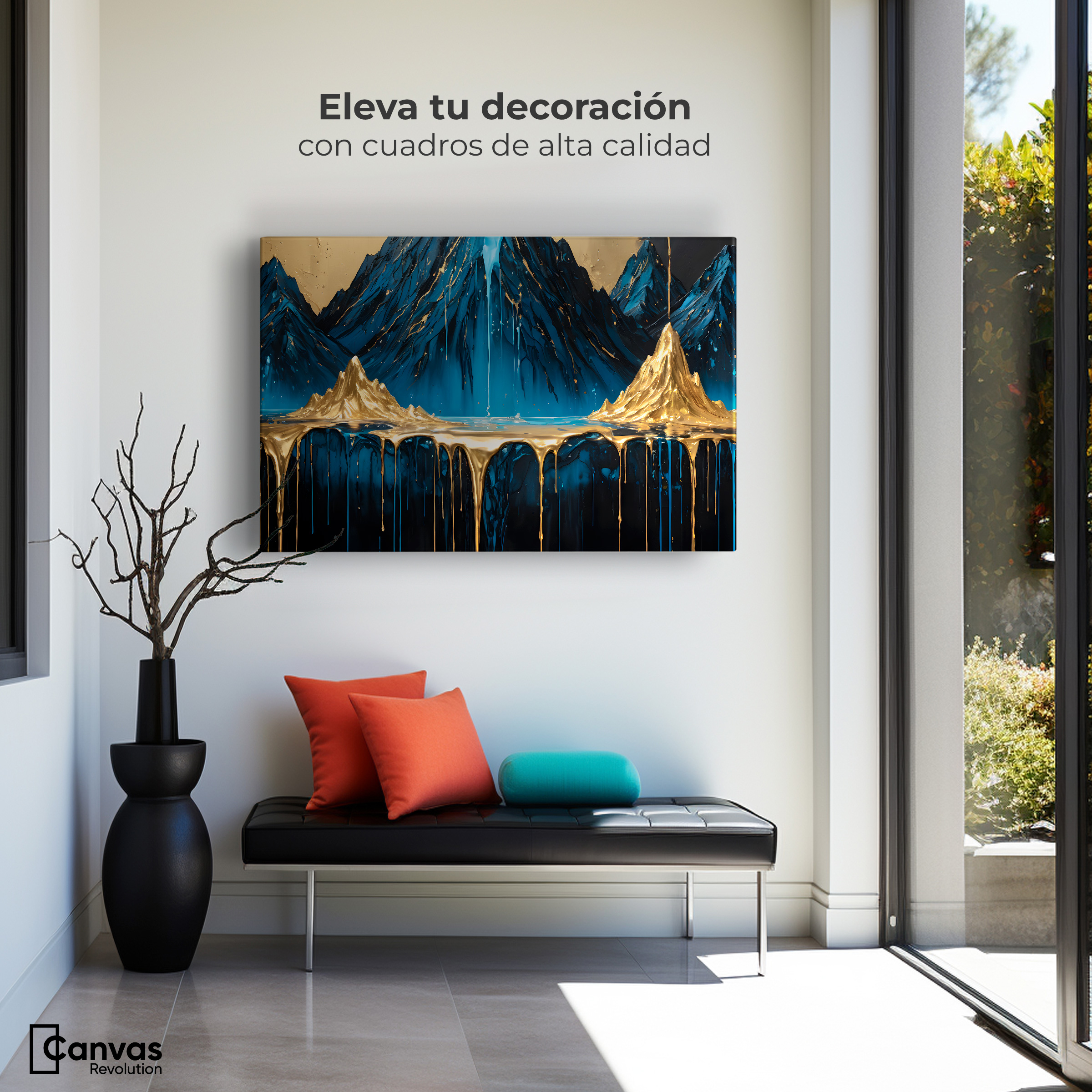 Foto 4 pulgar | Cuadro Decorativo Canvas Cascadas Doradas 90x60