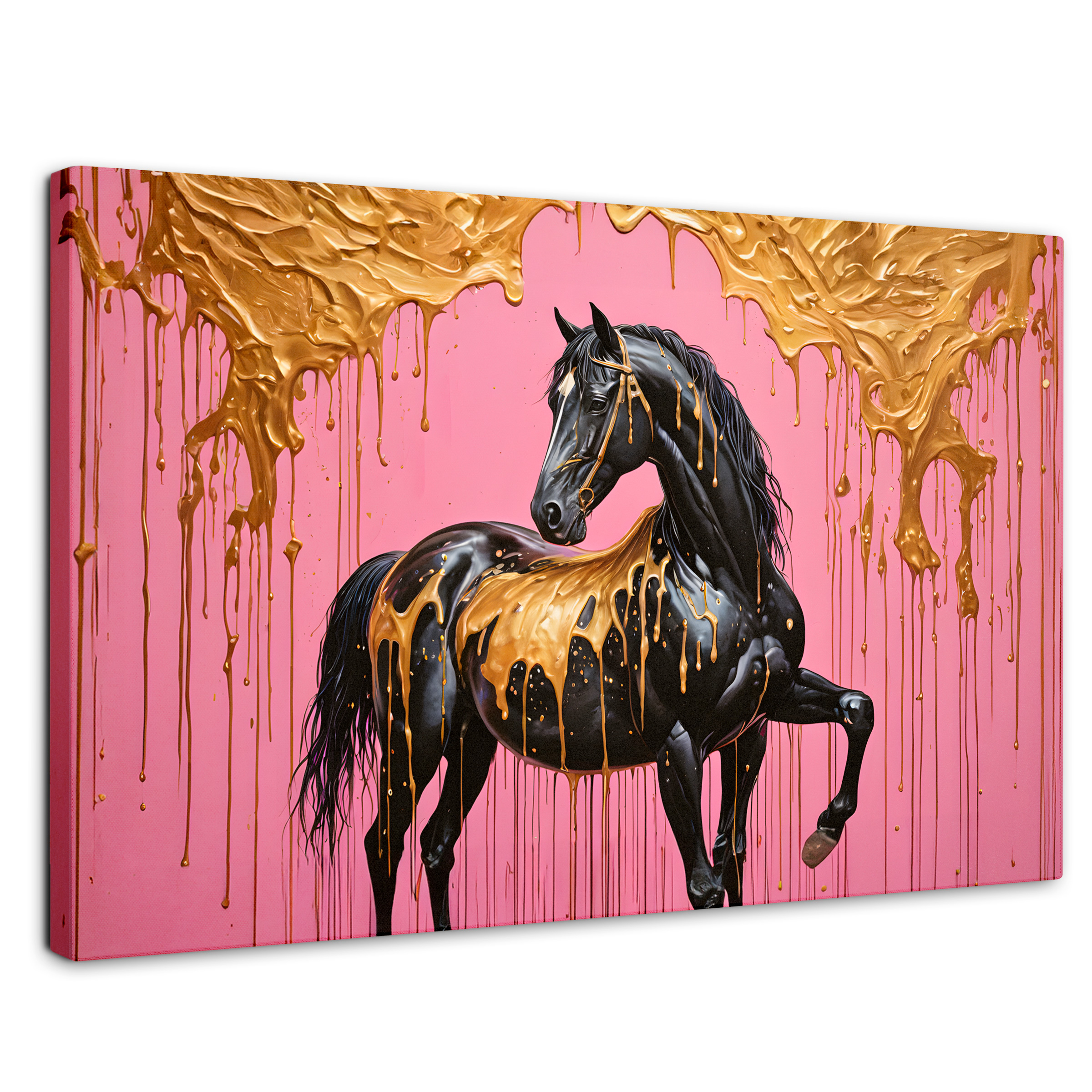 Cuadro Decorativo Canvas Caballo Oro Rosa 90x60