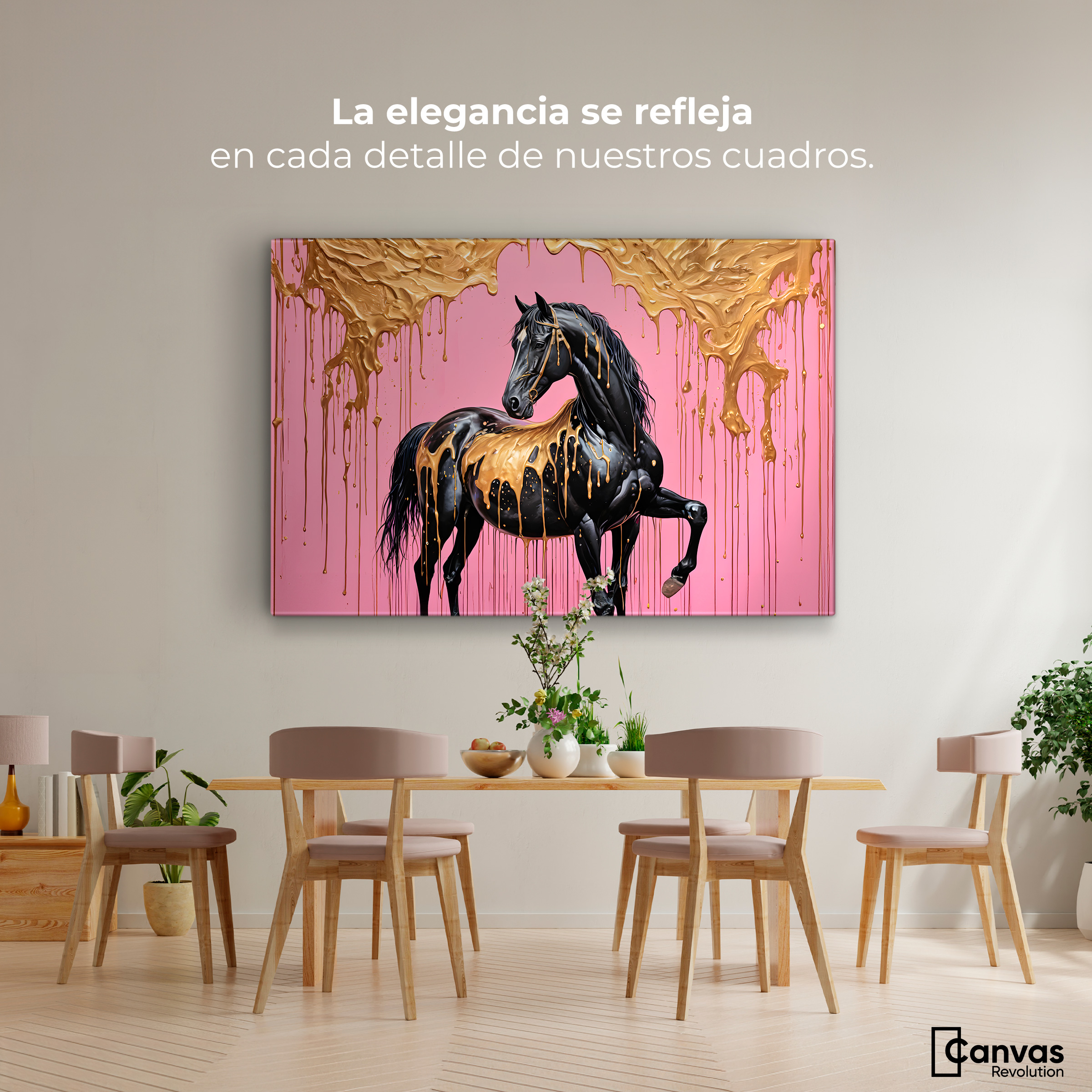 Foto 3 pulgar | Cuadro Decorativo Canvas Caballo Oro Rosa 90x60