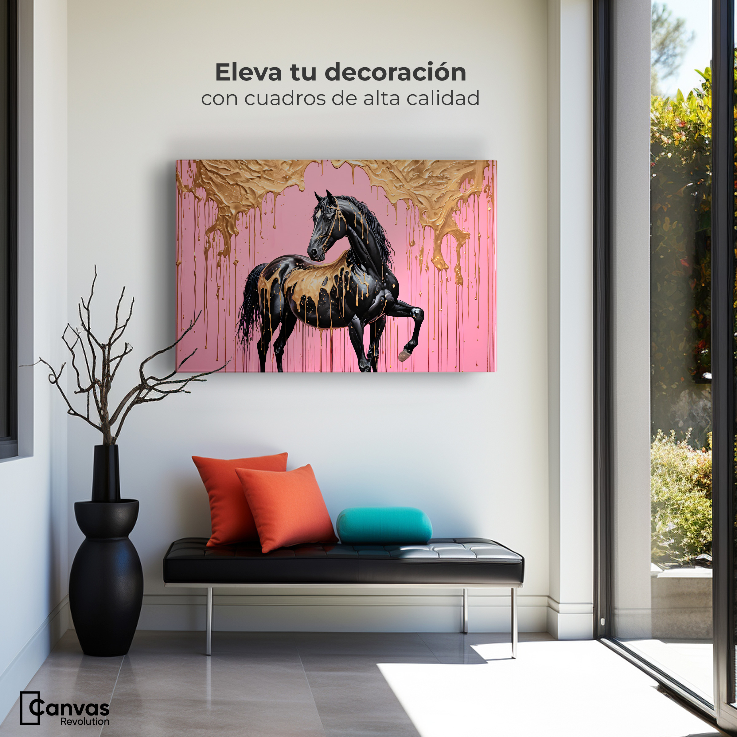 Foto 4 pulgar | Cuadro Decorativo Canvas Caballo Oro Rosa 90x60