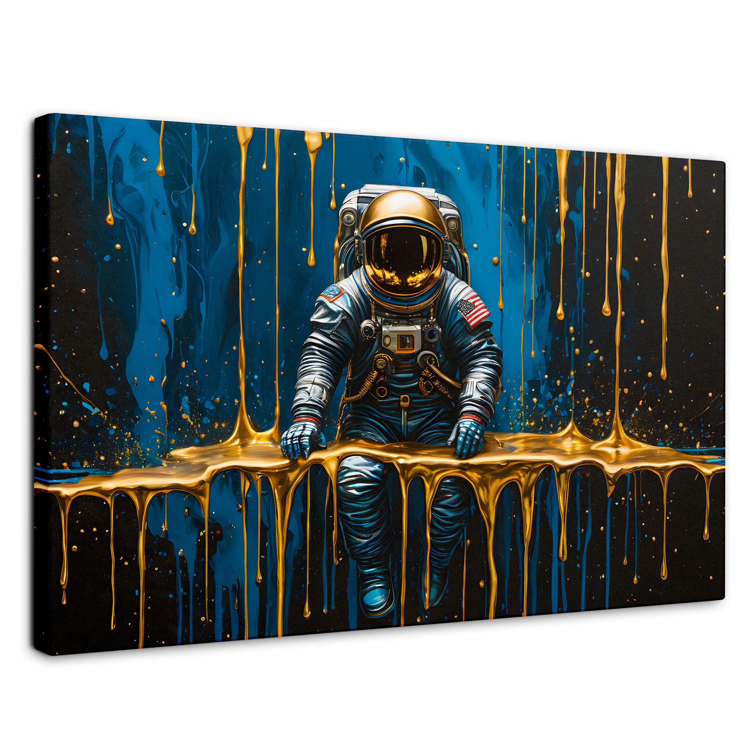 Cuadro Decorativo Canvas Astronauta Dorado 90x60