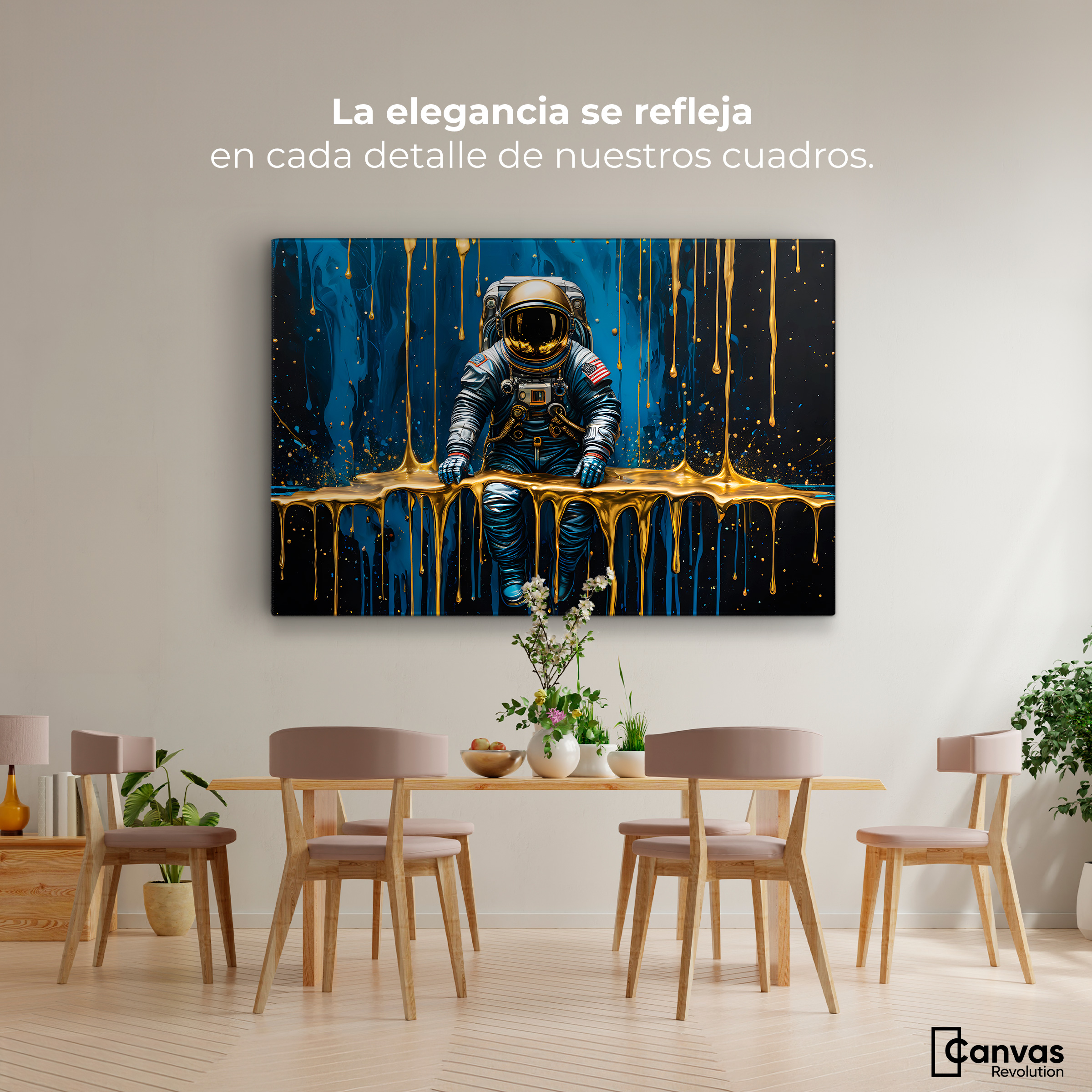 Foto 3 pulgar | Cuadro Decorativo Canvas Astronauta Dorado 90x60