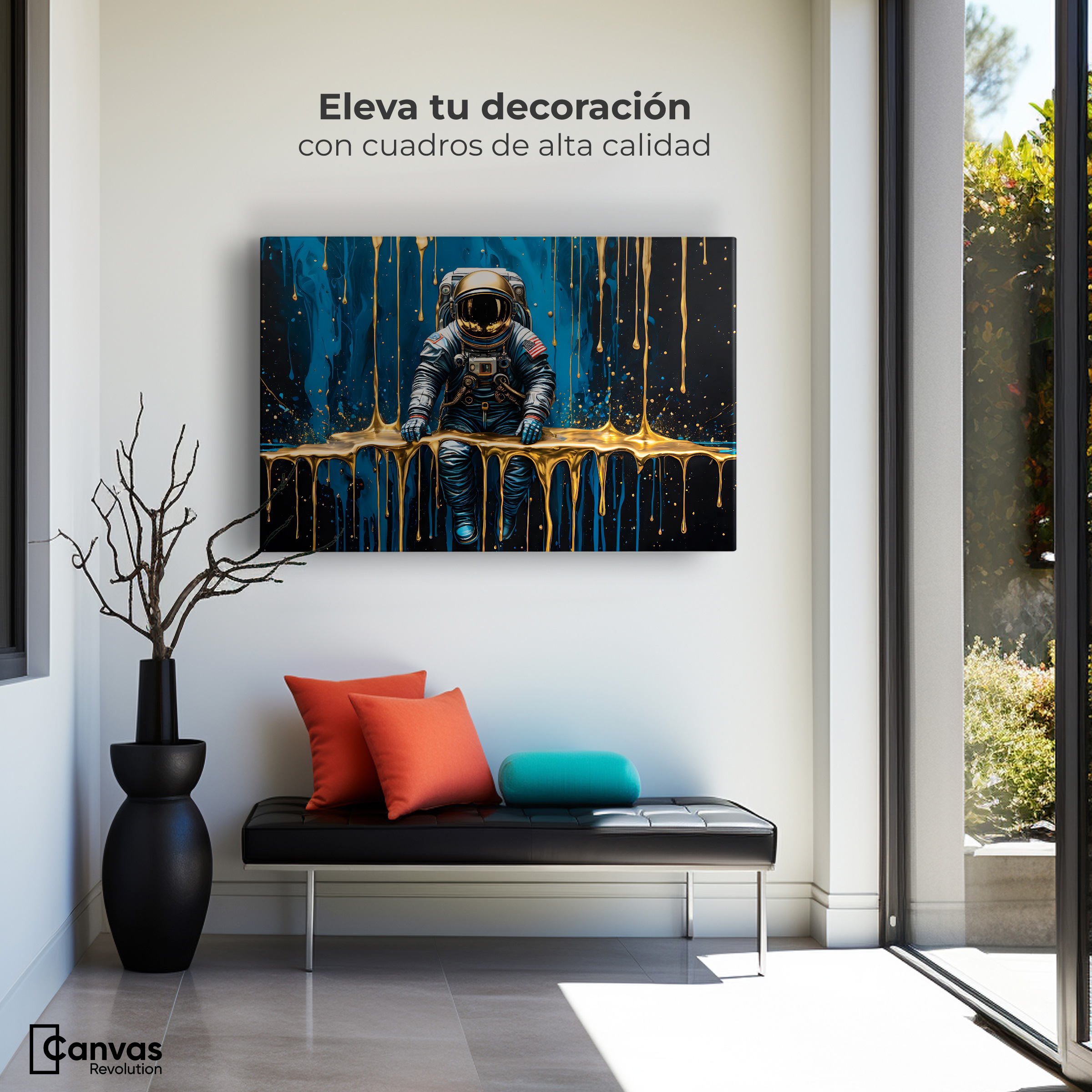 Foto 4 pulgar | Cuadro Decorativo Canvas Astronauta Dorado 90x60