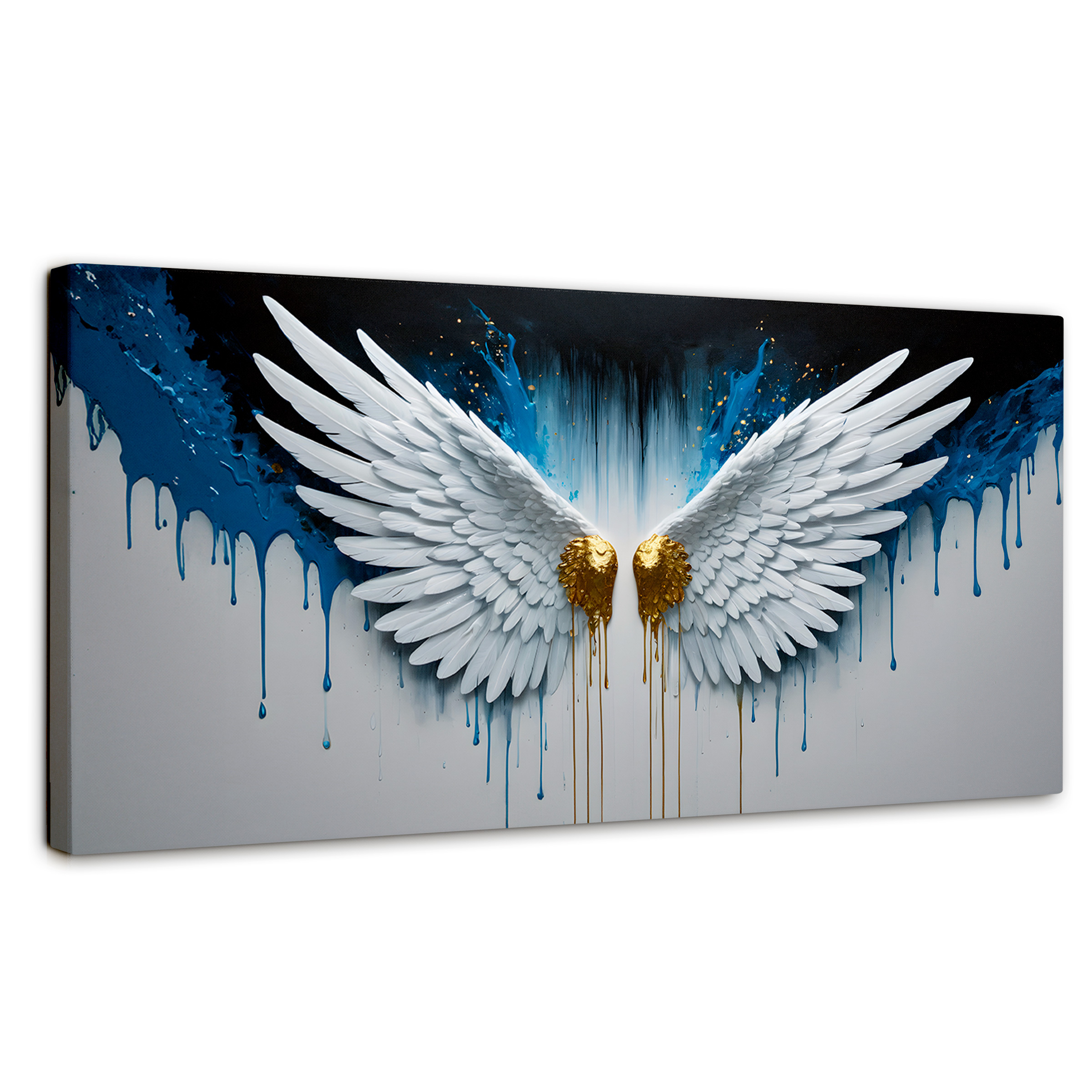 Cuadro Decorativo Canvas Alas Corazón Dorado 120x60