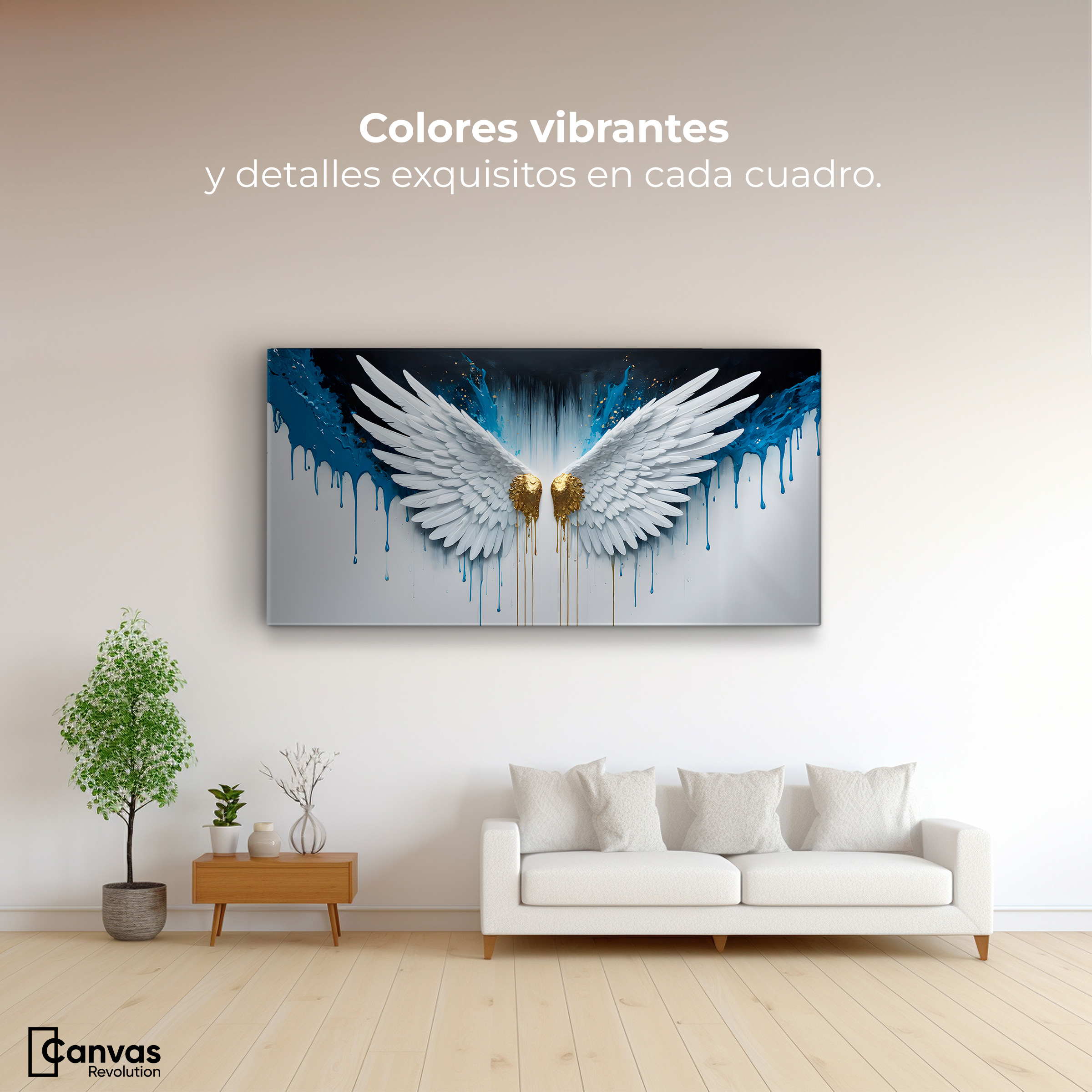 Foto 2 | Cuadro Decorativo Canvas Alas Corazón Dorado 120x60