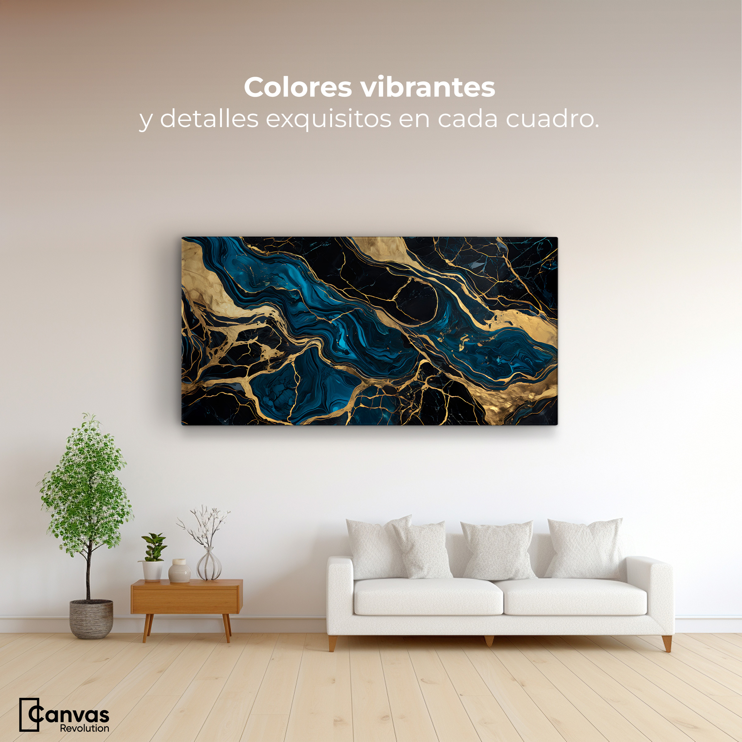 Foto 3 pulgar | Cuadro Decorativo Canvas Mármol Azul Oro 120x60