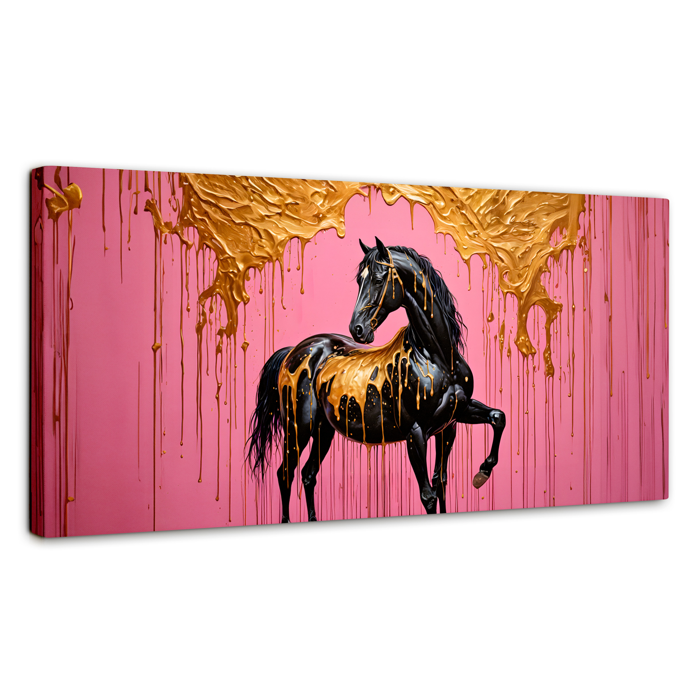 Cuadro Decorativo Canvas Caballo Oro Rosa 120x60