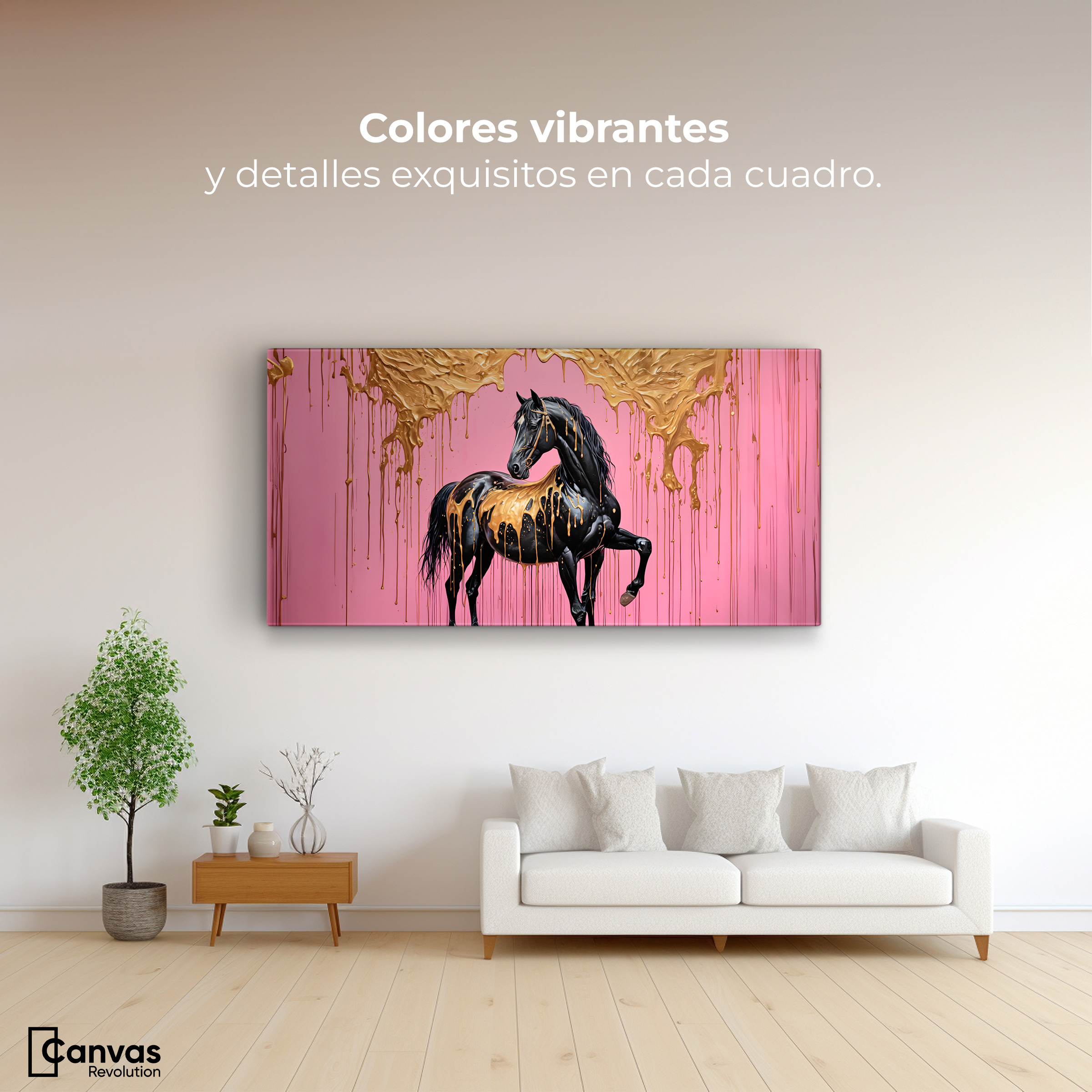 Foto 3 pulgar | Cuadro Decorativo Canvas Caballo Oro Rosa 120x60